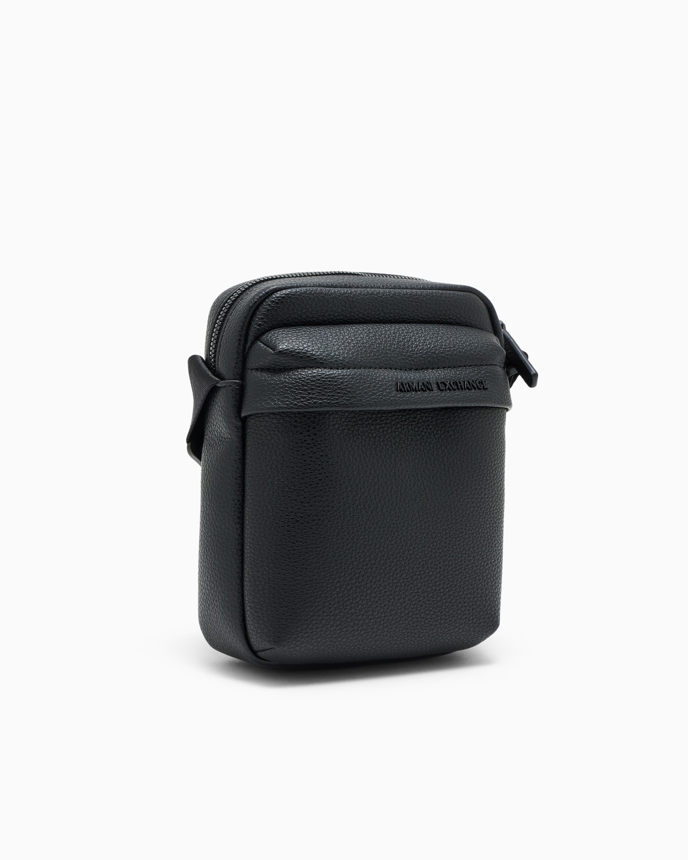 Textured crossbody bag with an embossed logo on the flap Slide 1