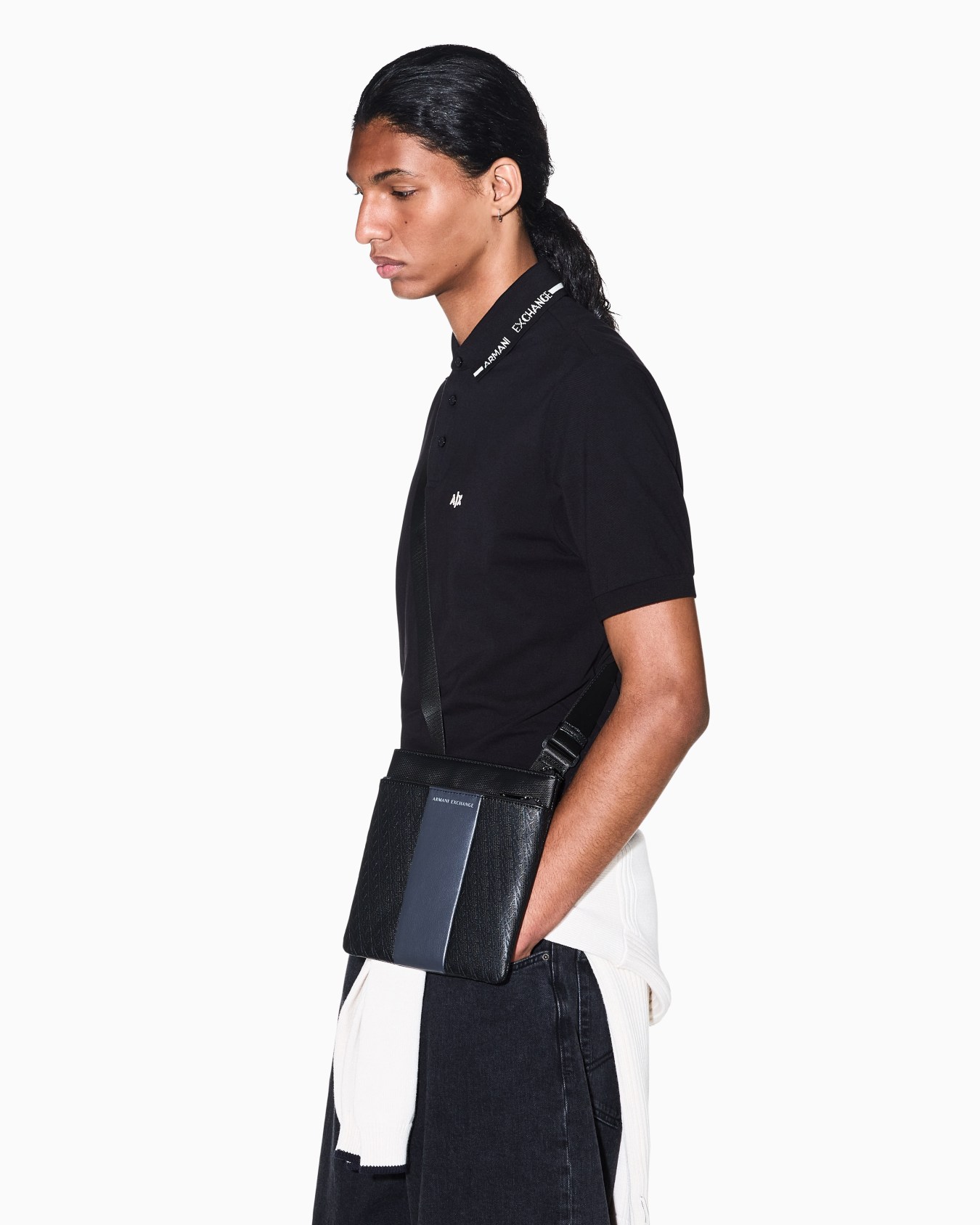 flat crossbody messenger bag in coated fabric Slide 5