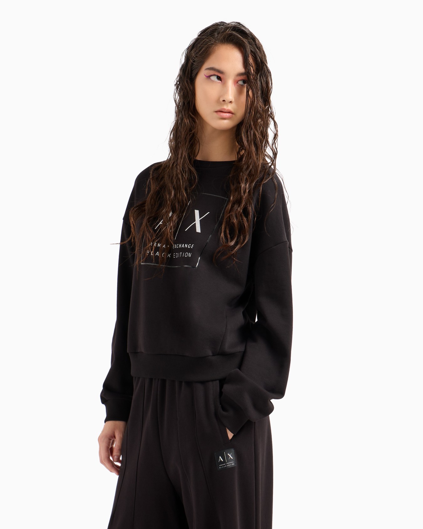 Crewneck sweatshirt with logo print and metal details Slide 1