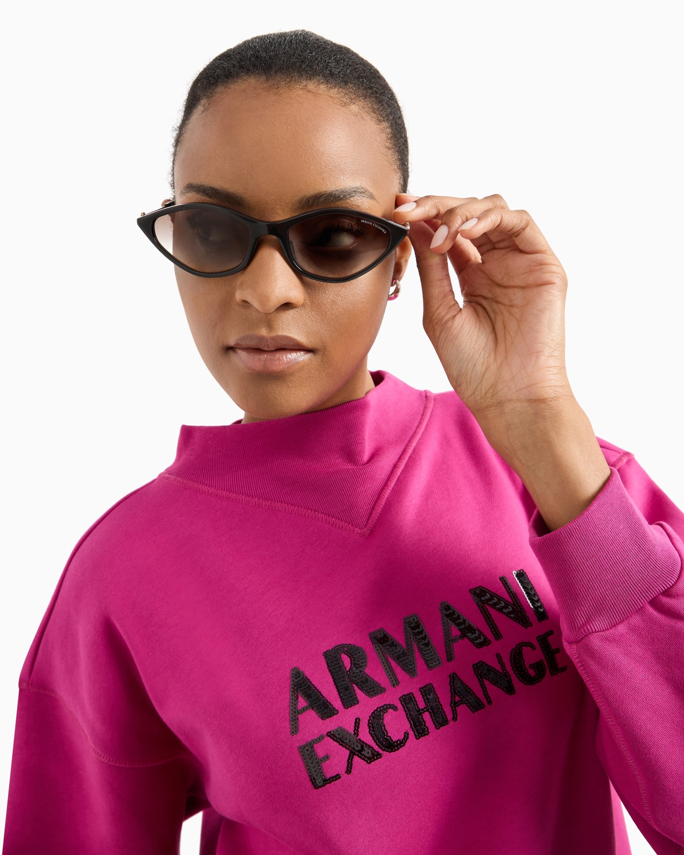 High neck sweatshirt with contrasting sparkling logo Slide 4