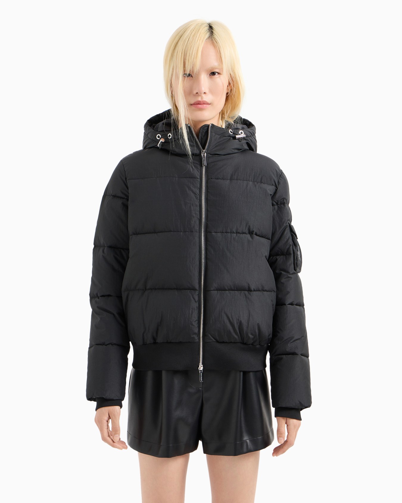 Padded jacket with hood in opaque fabric Slide 1