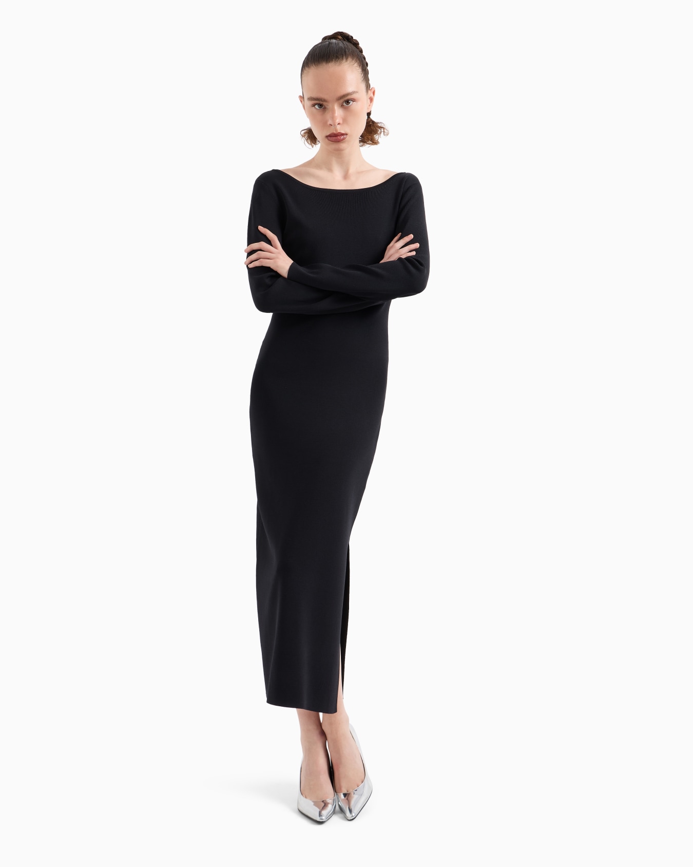 Long sheath dress in stretch fabric Slide 1