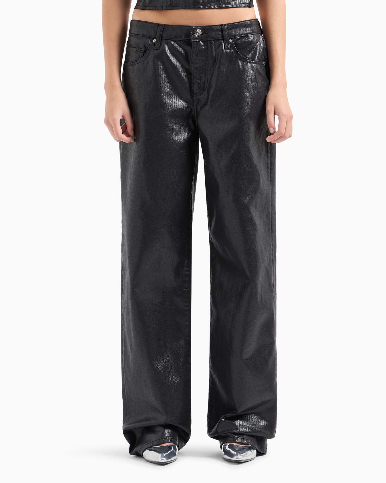 Relaxed fit jeans in ultra shiny cotton denim Slide 1