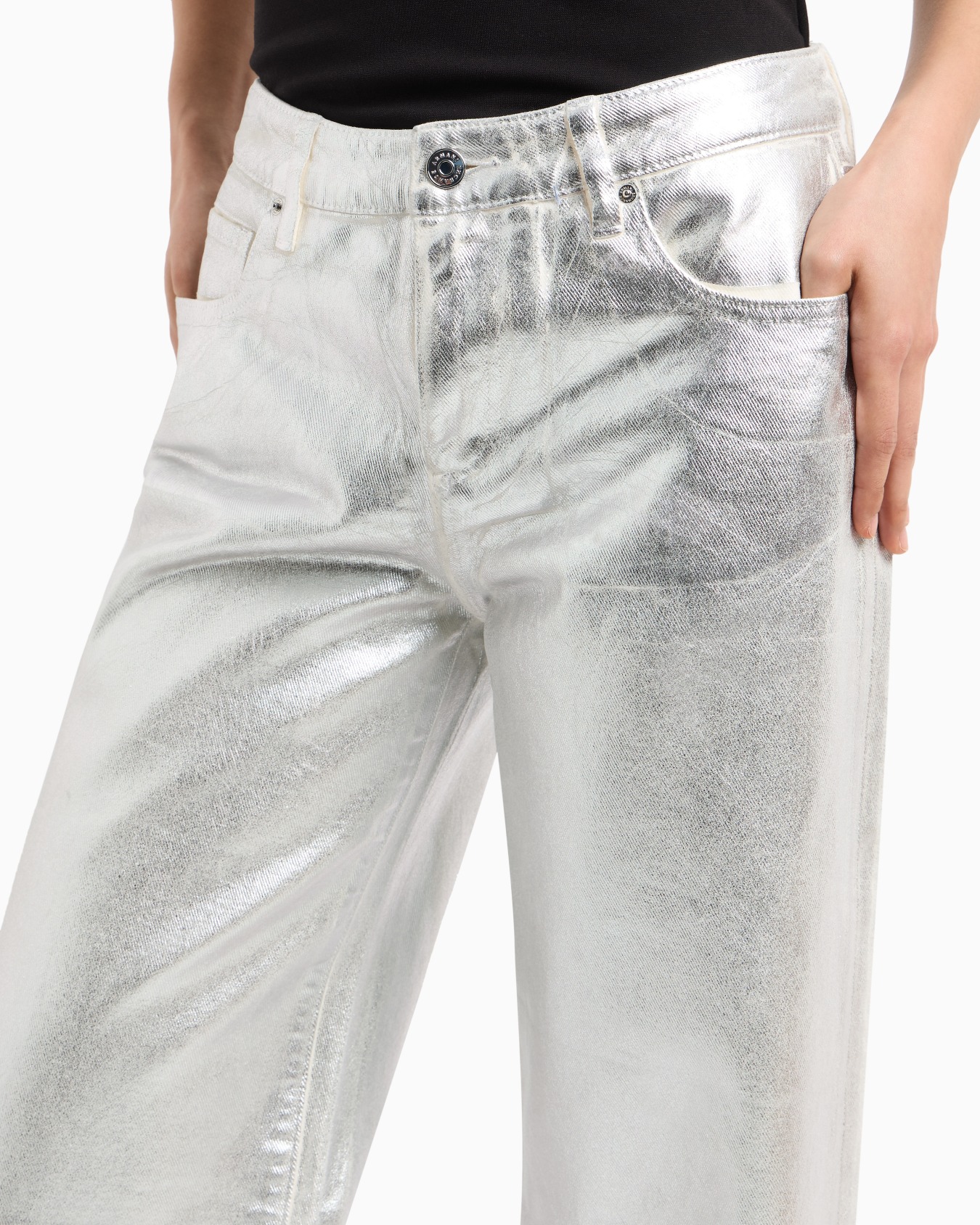 Metallic Stiff Cotton Trousers Slide 4