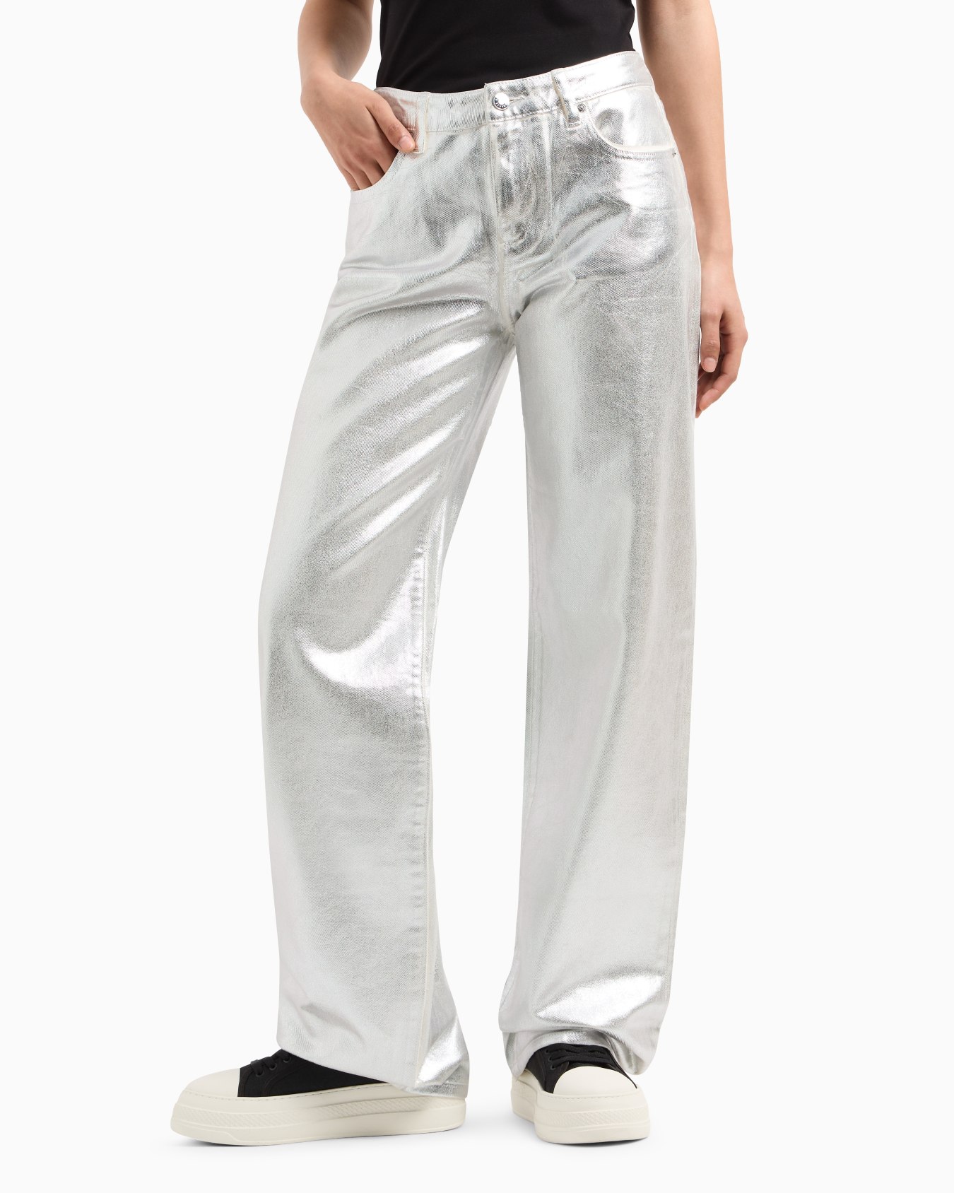 Metallic Stiff Cotton Trousers Slide 3