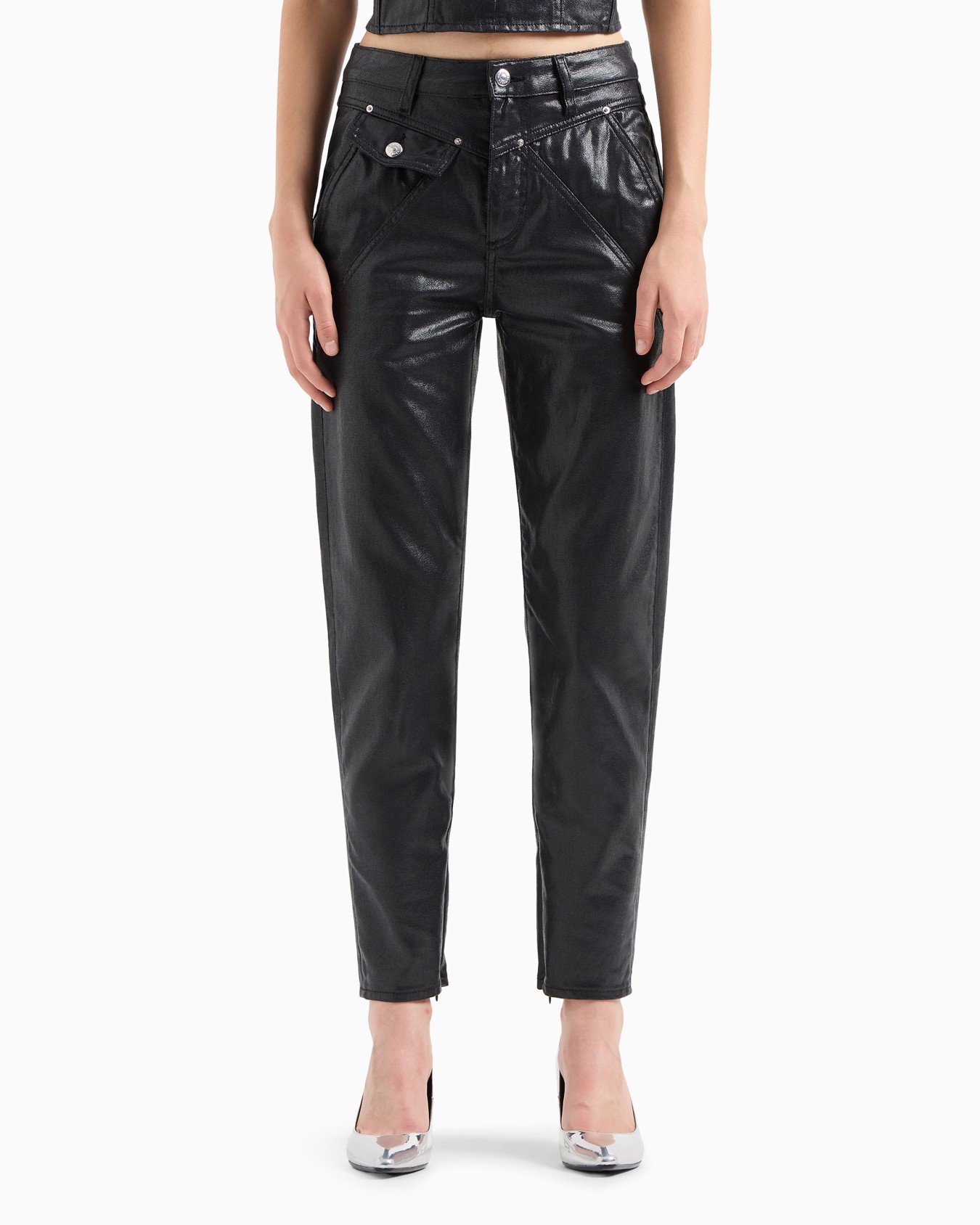 Boyfriend fit jeans in coated denim Slide 1