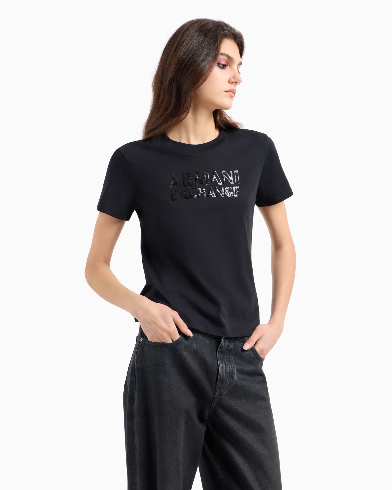 Slim fit jersey T-shirt with contrasting plate Slide 1