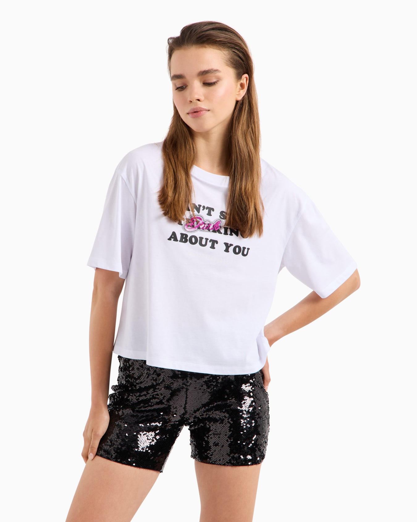 Cropped fit t-shirt "Can't stop thinking about you" Slide 1
