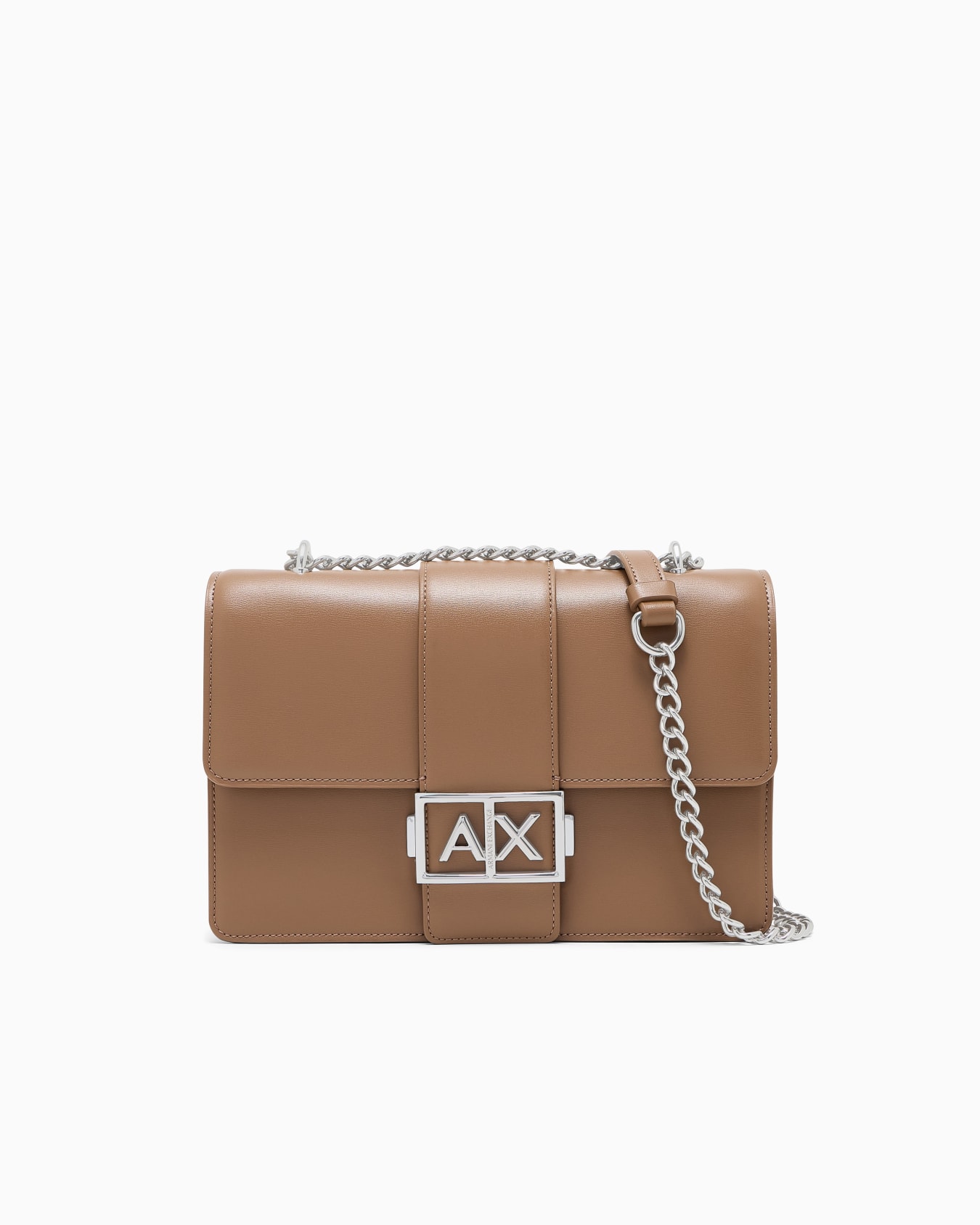Borsa a tracolla in similpelle con catena e logo Slide 0