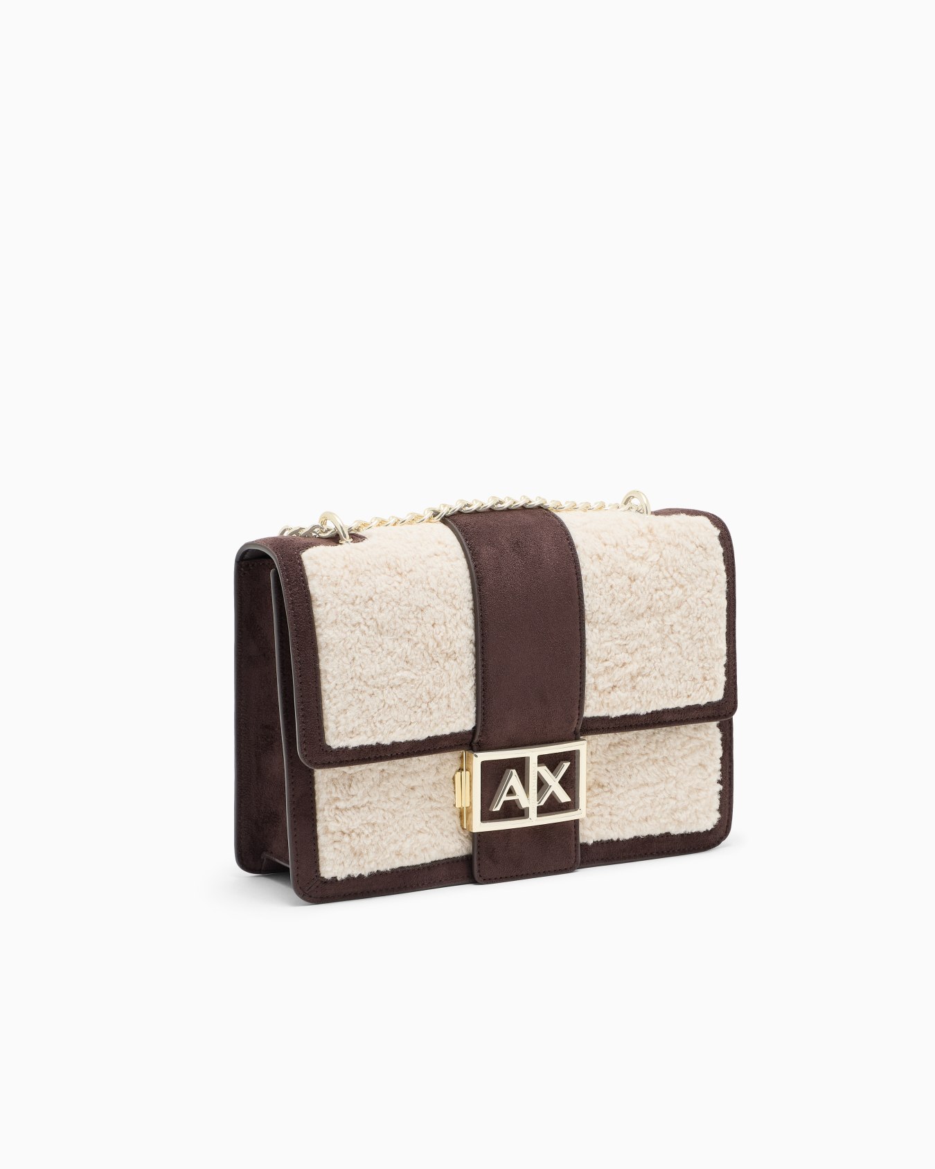 Sac bandoulière à rabat en tissu pelucheux avec chaîne Diapositive 1