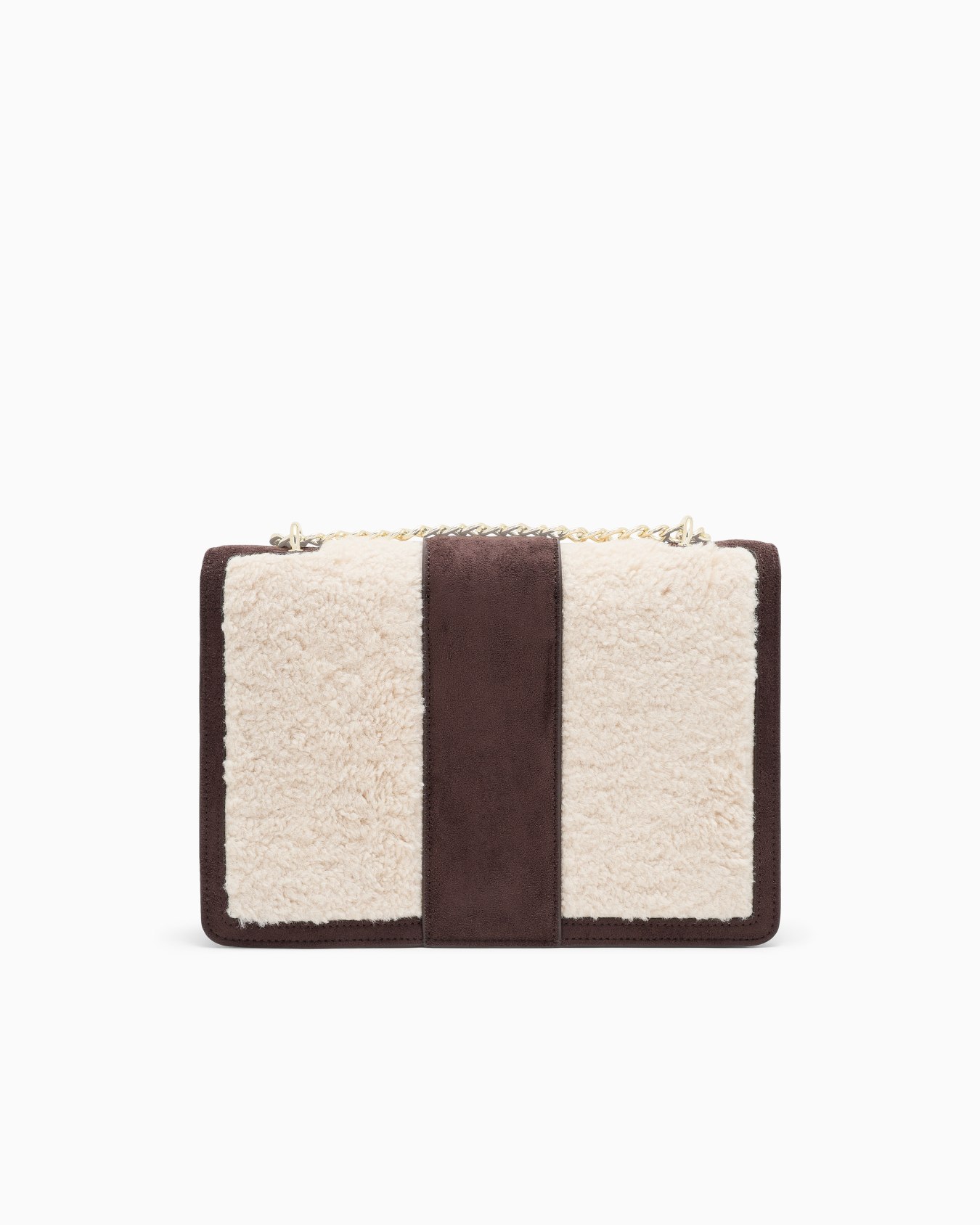 Sac bandoulière à rabat en tissu pelucheux avec chaîne Diapositive 2