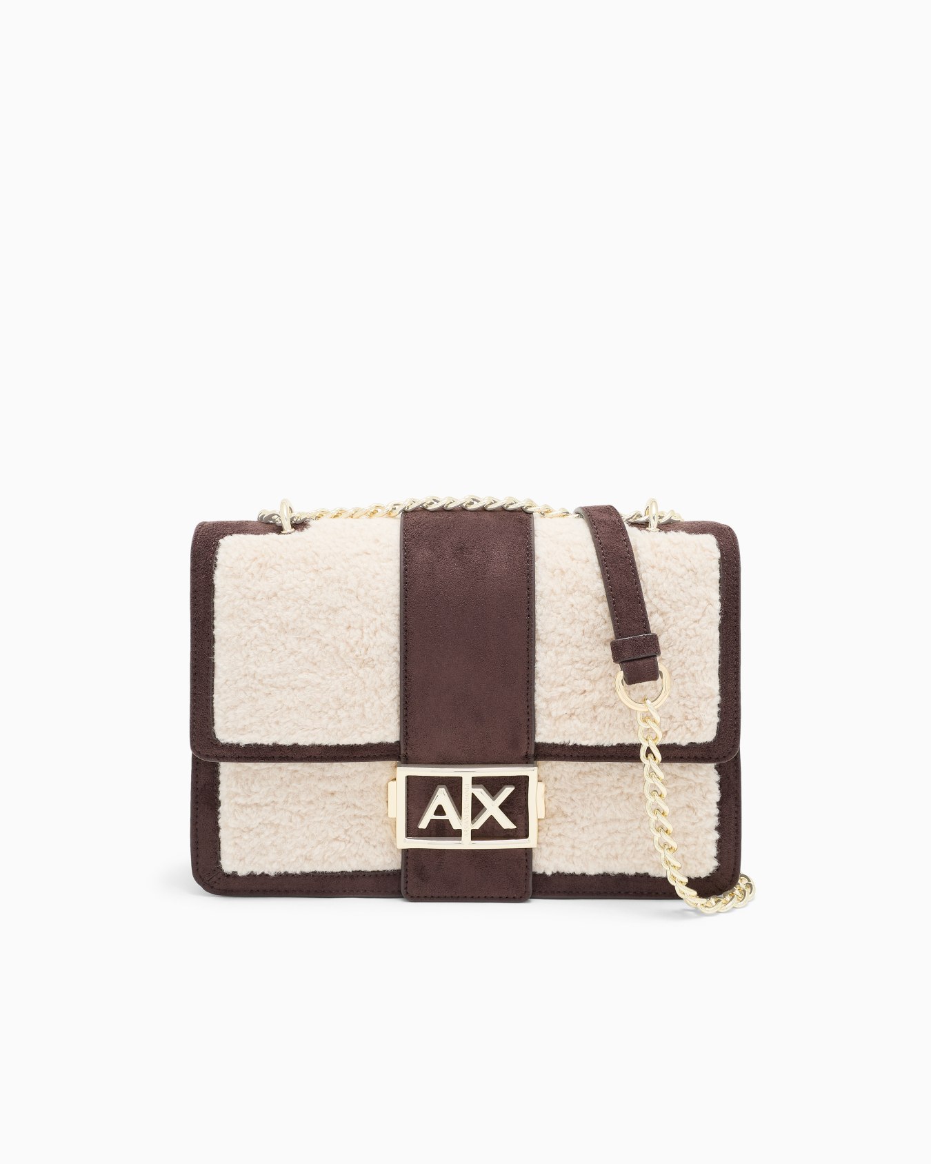 Sac bandoulière à rabat en tissu pelucheux avec chaîne Diapositive 0