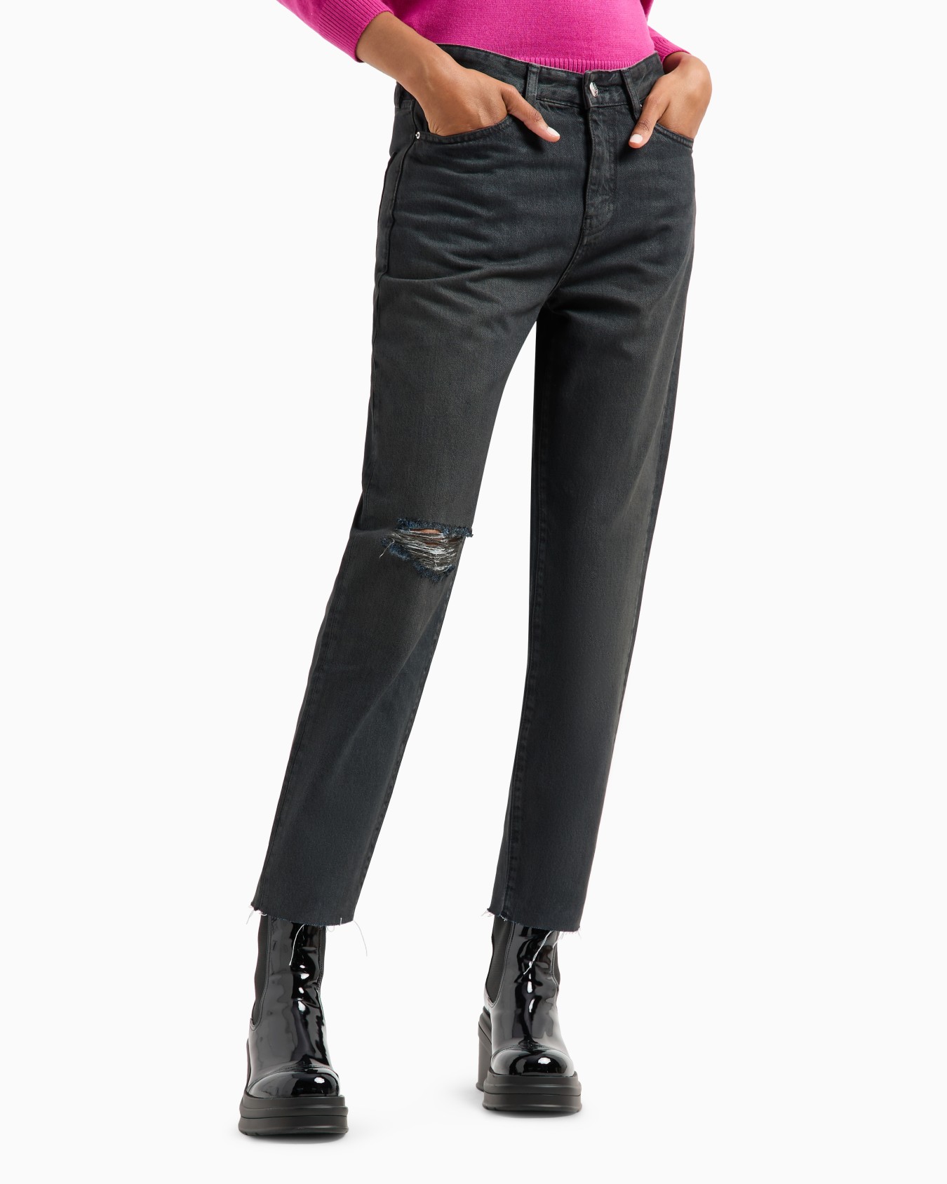 Low rise boyfriend jeans in denim with tears Slide 1