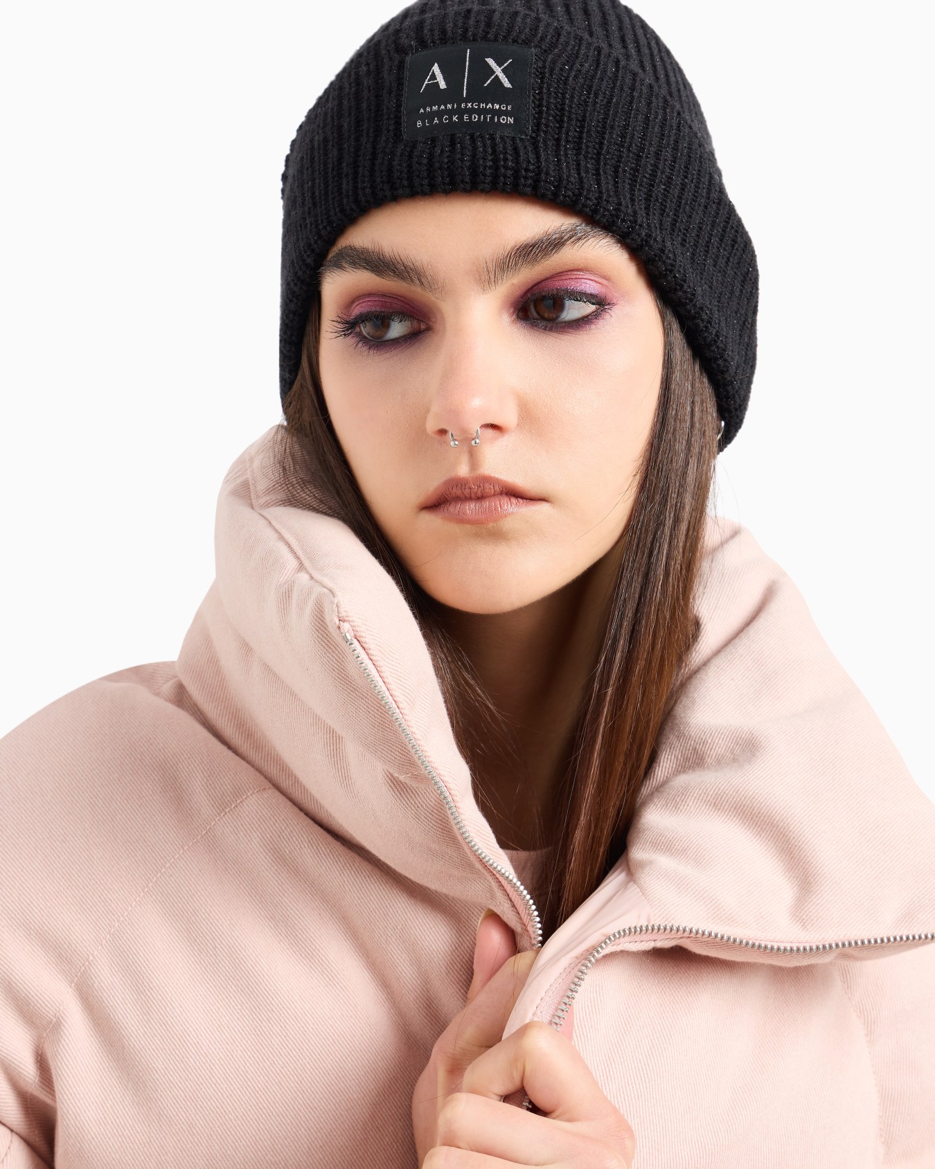 Ribbed beanie hat with lurex yarn Slide 2