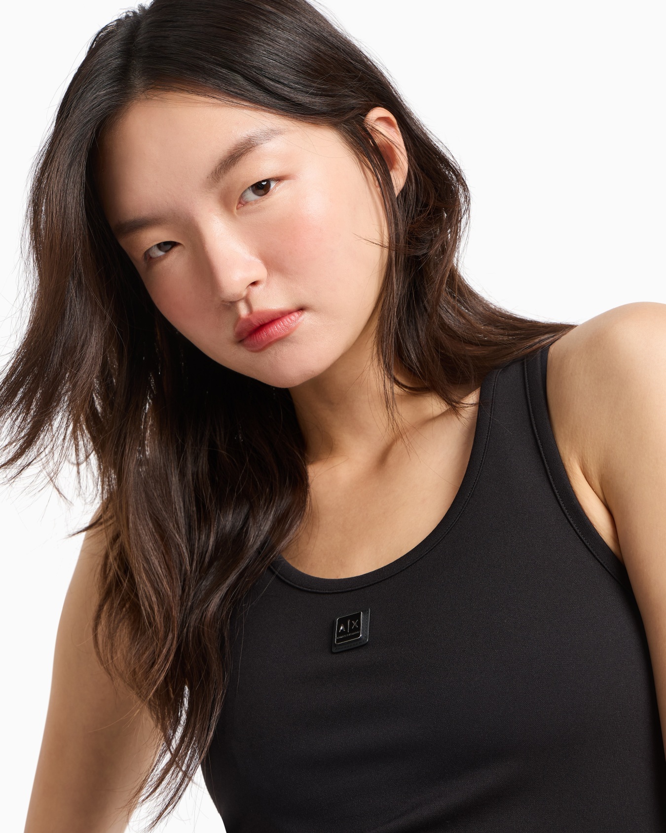 Stretch jersey tank top with logo plaque Slide 4