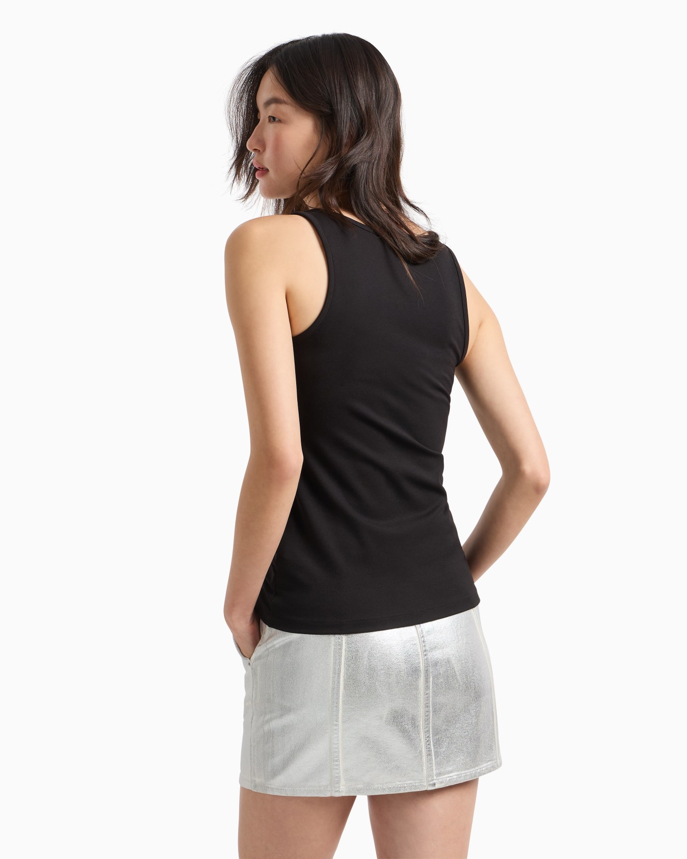 Stretch jersey tank top with logo plaque Slide 2
