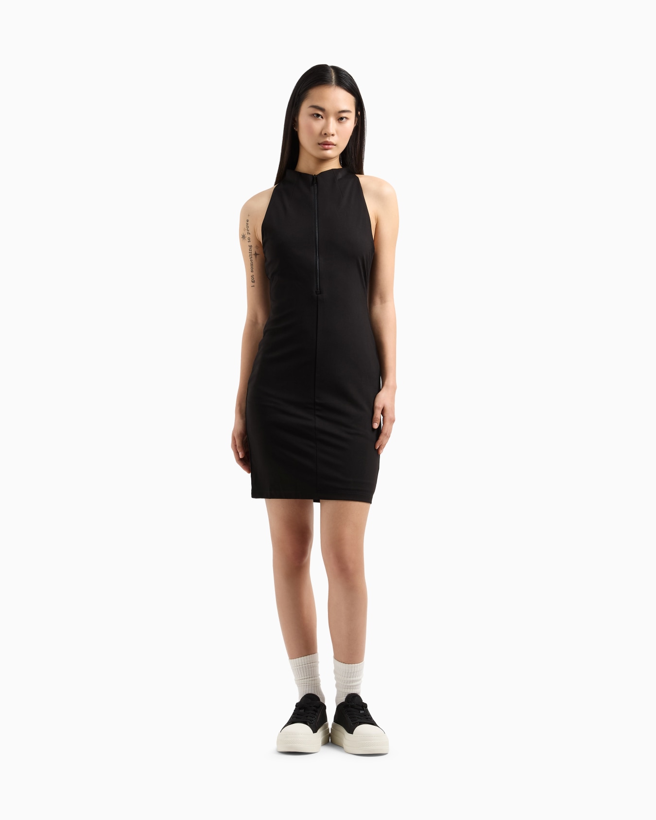 Stretch jersey midi dress with zip Slide 3