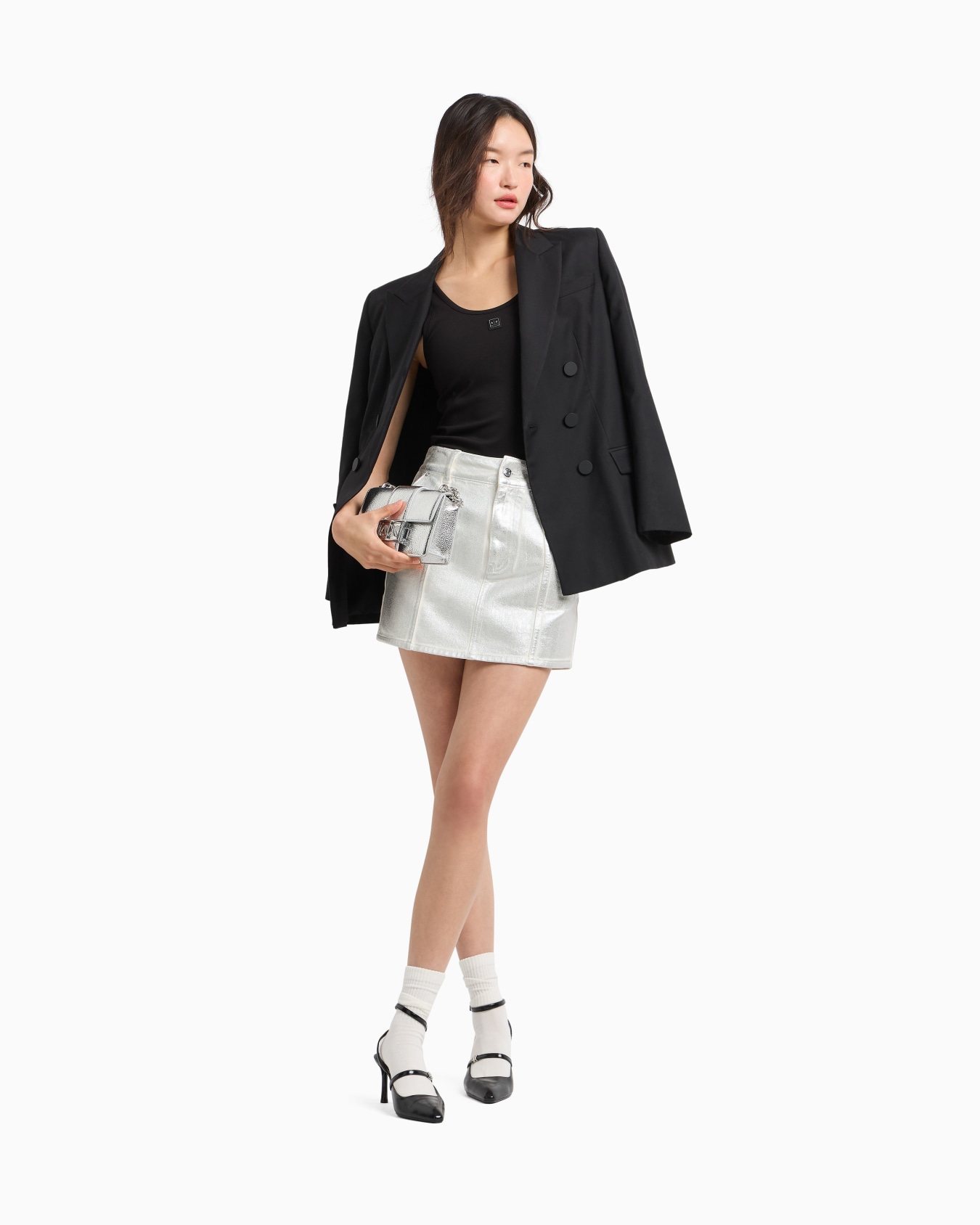 Stiff cotton mini skirt metal Slide 1