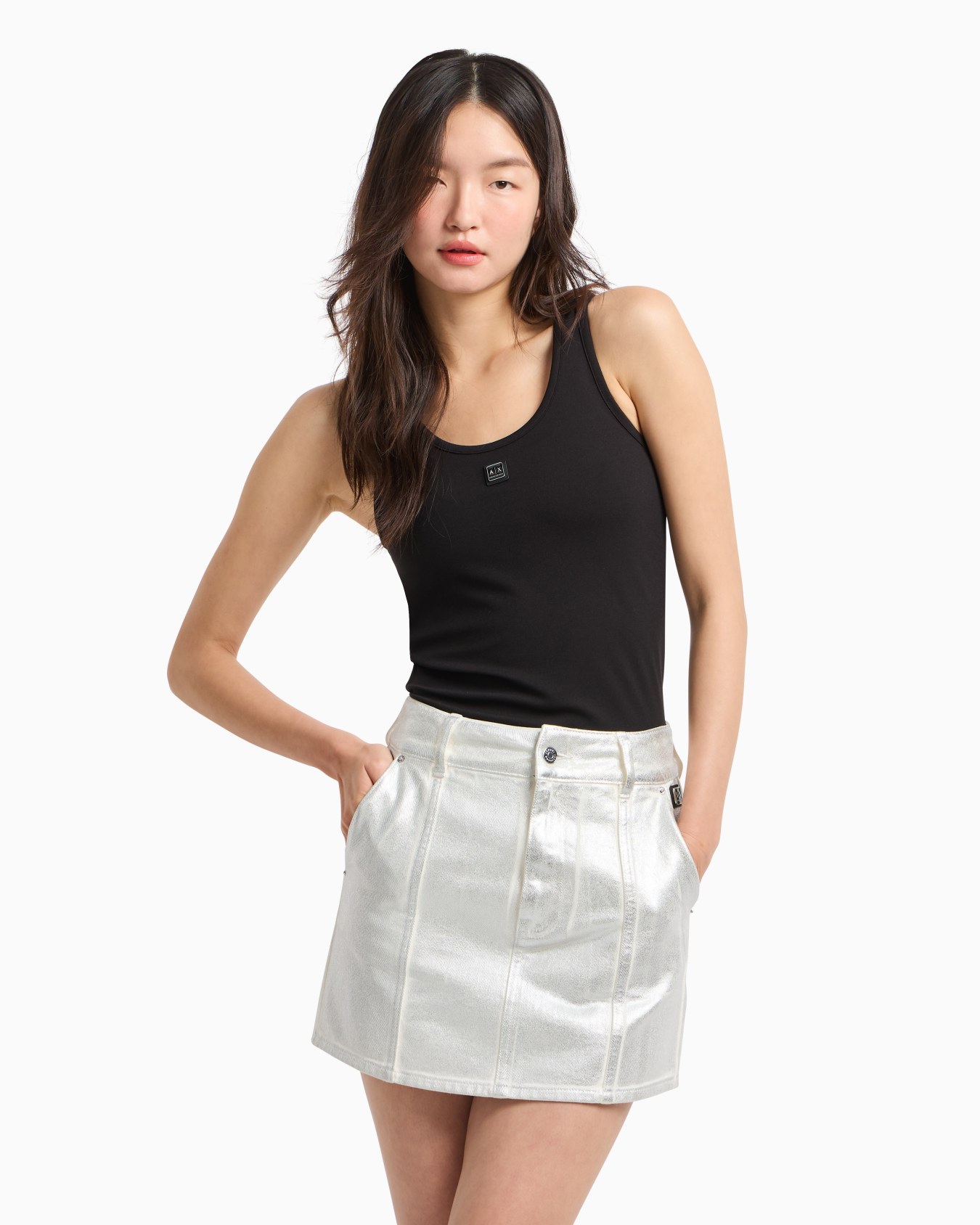 Stiff cotton mini skirt metal Slide 3