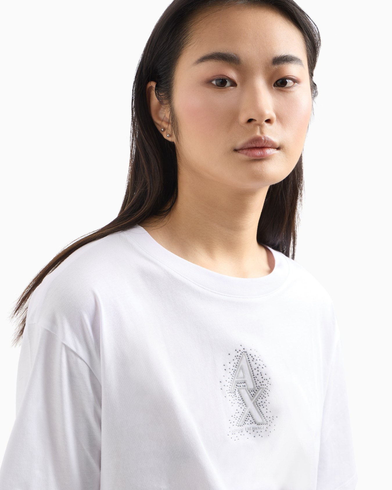 Cropped T-shirt with rhinestone logo Slide 4