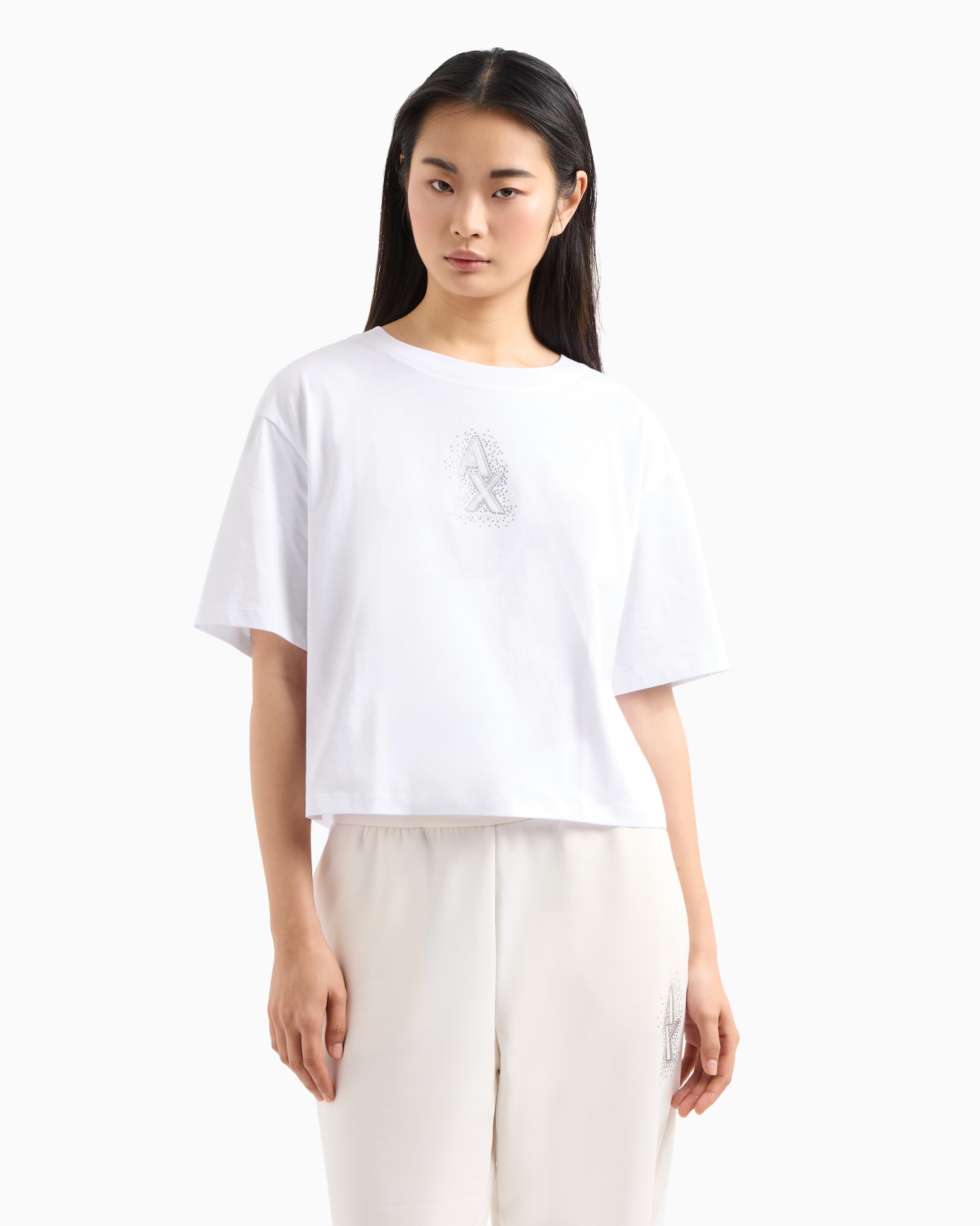 Cropped T-shirt with rhinestone logo Slide 3