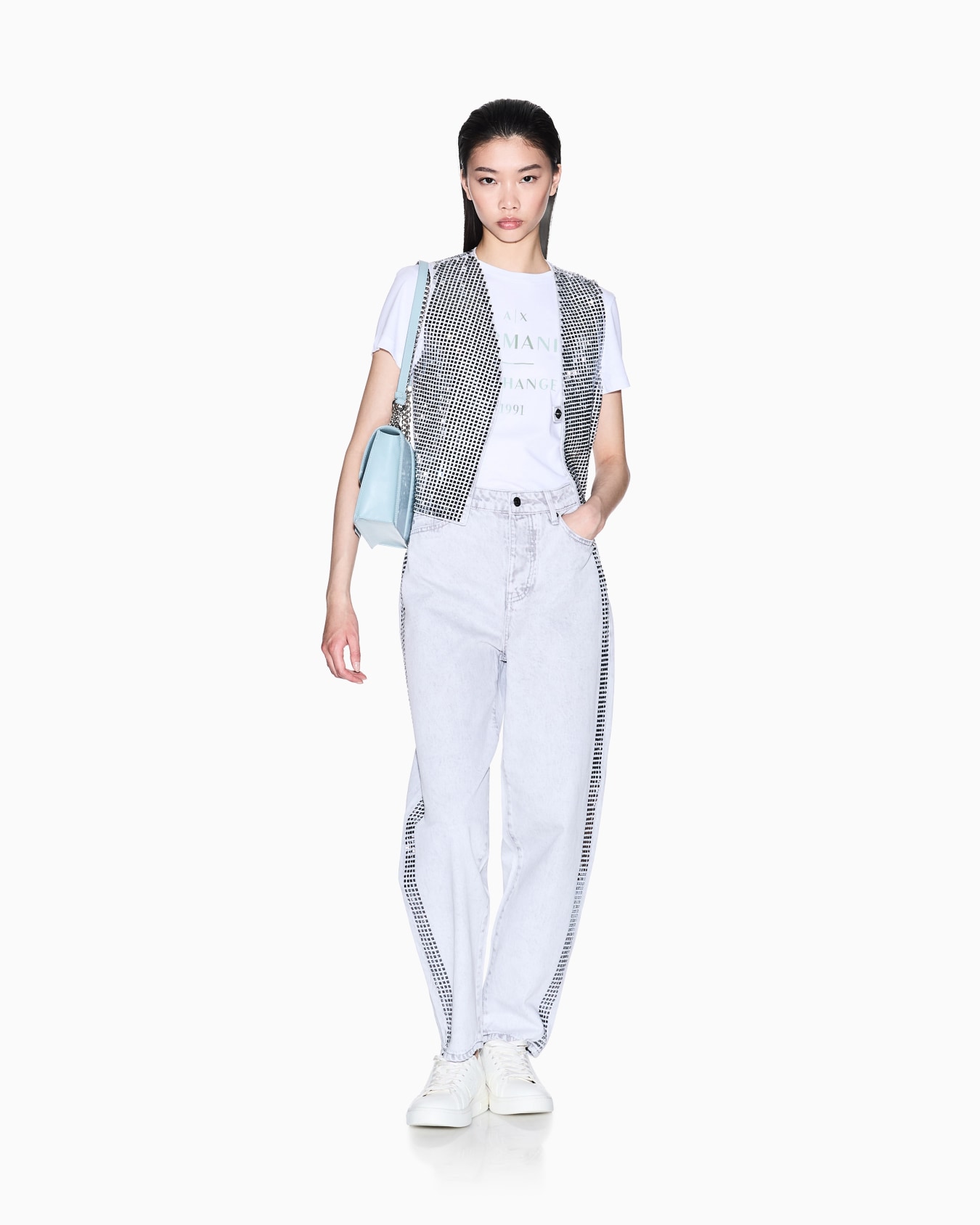 Carrot fit jeans in rigid denim with studs Slide 1