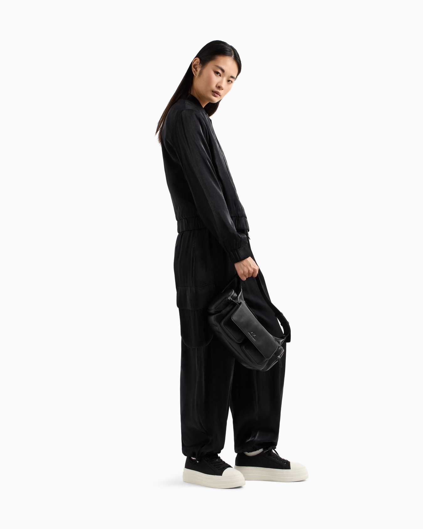 Cargo pants in glitter satin fabric Slide 1