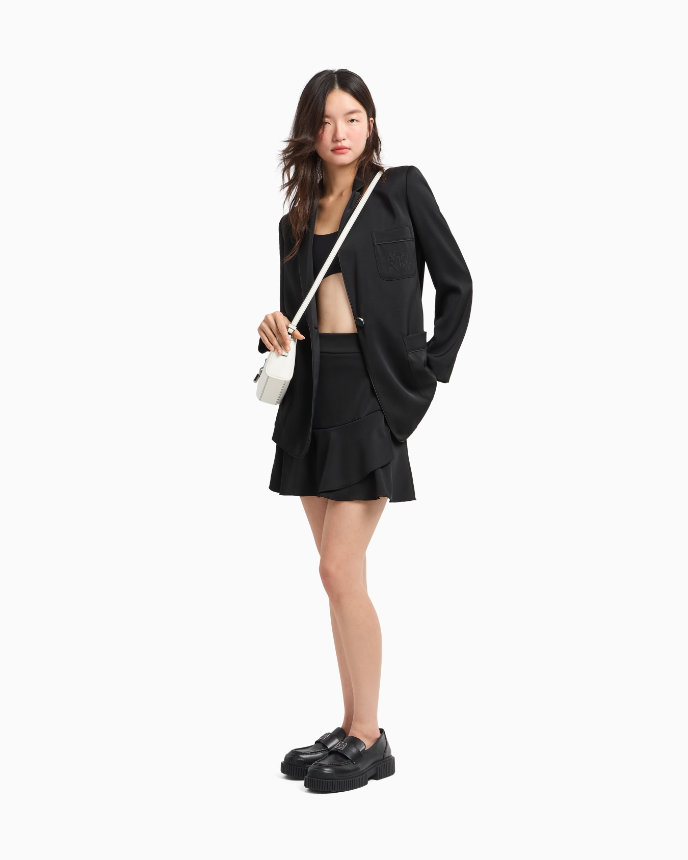 Single-breasted jacket in matte satin fabric Slide 1