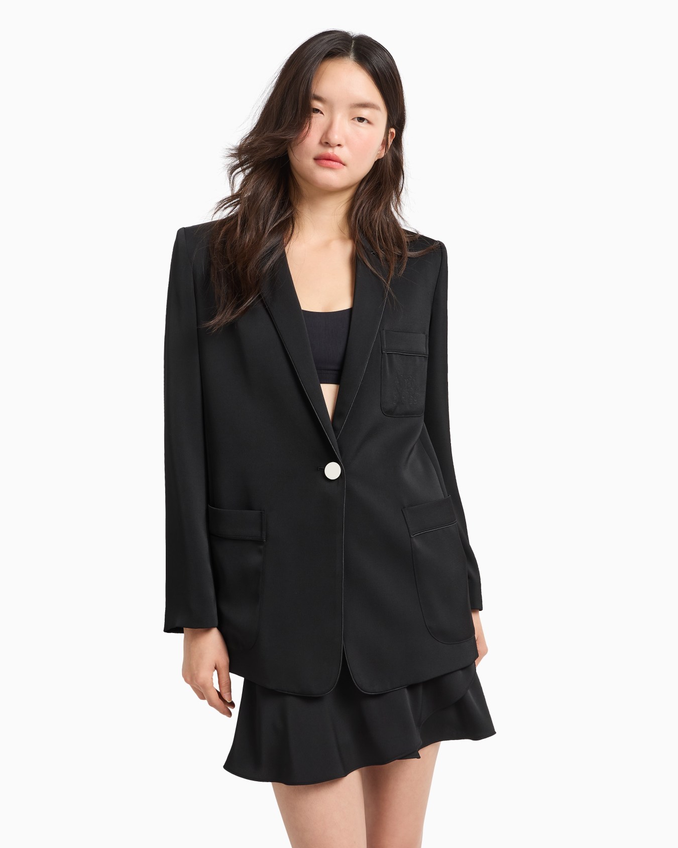 Single-breasted jacket in matte satin fabric Slide 3
