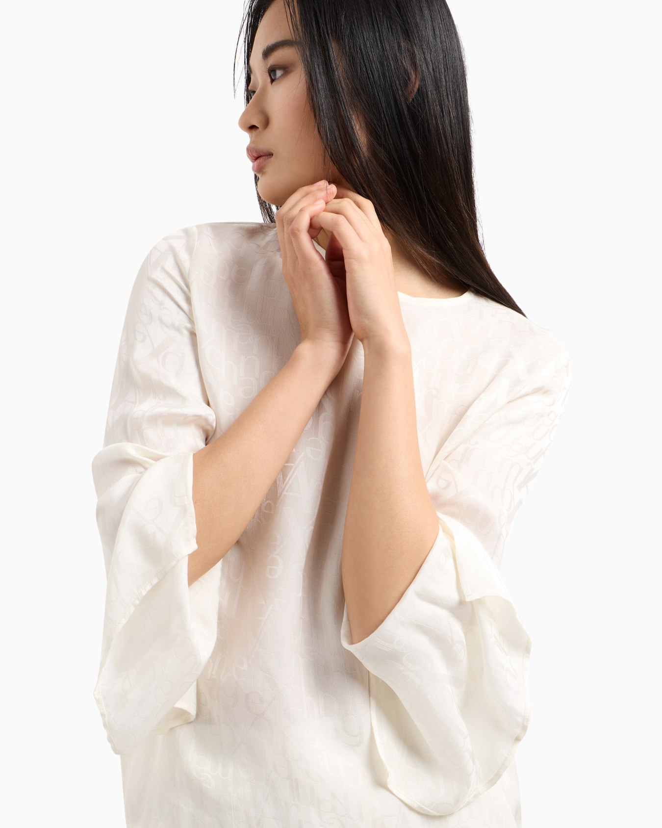 Satin fabric blouse with allover logo Slide 4