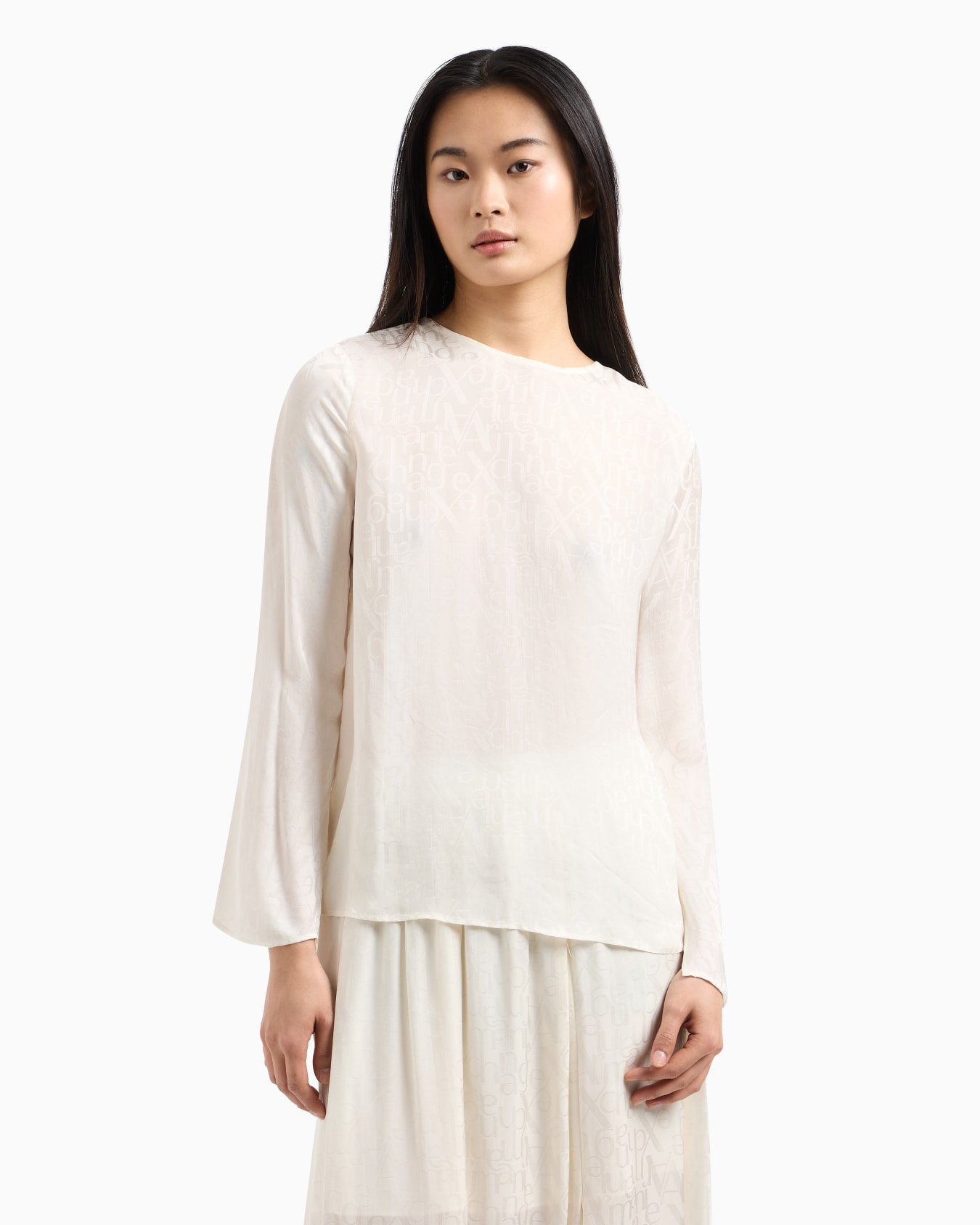 Satin fabric blouse with allover logo Slide 3