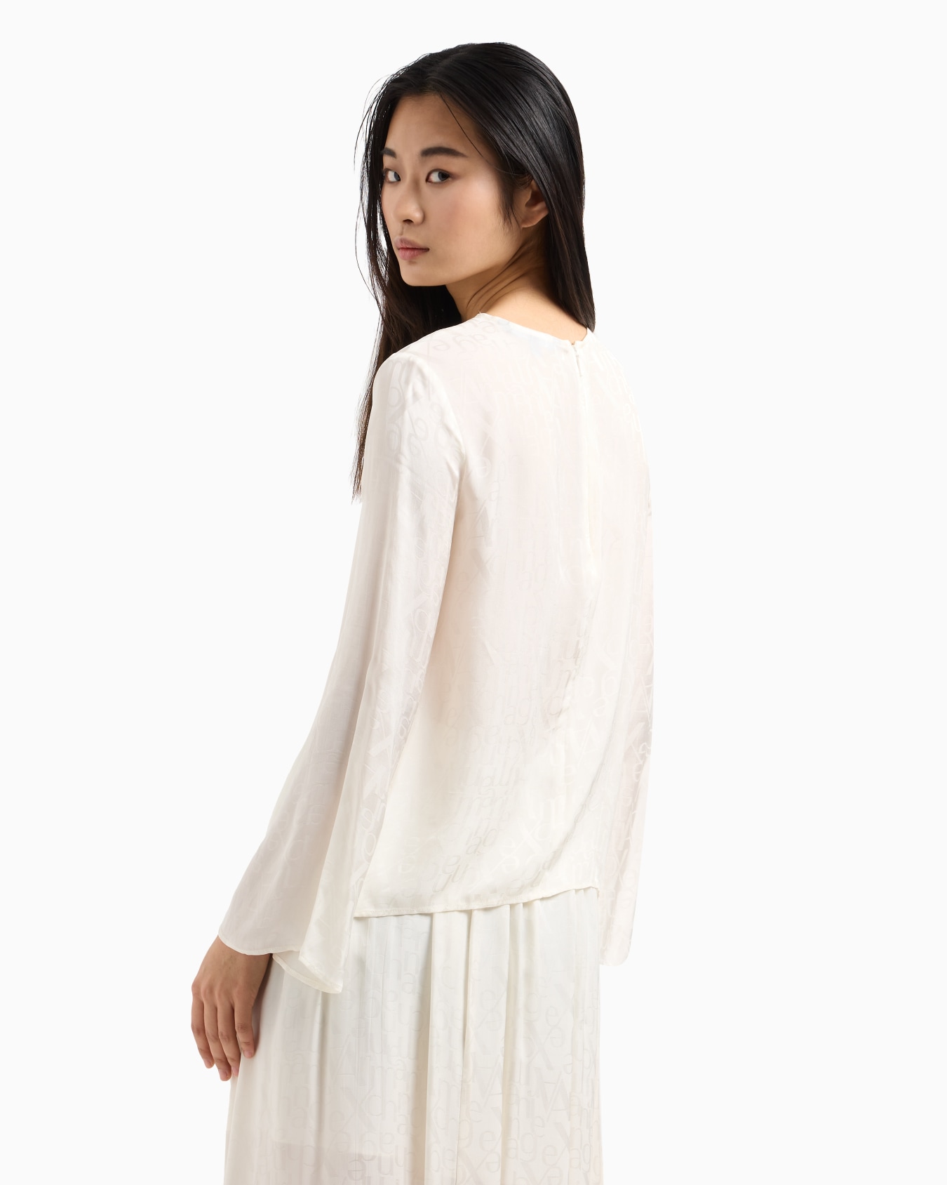 Satin fabric blouse with allover logo Slide 2