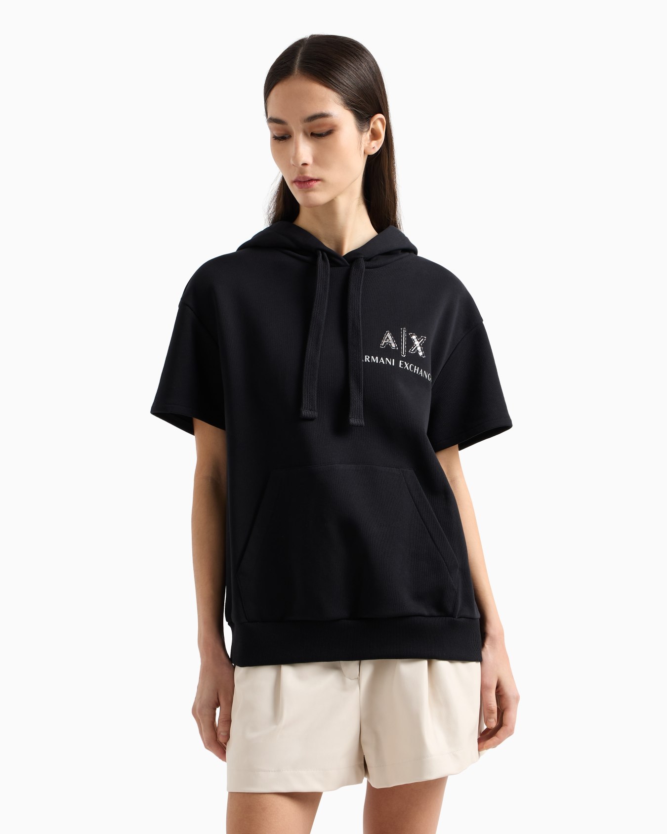 Short-sleeved sweatshirt with logo and rhinestones Slide 3