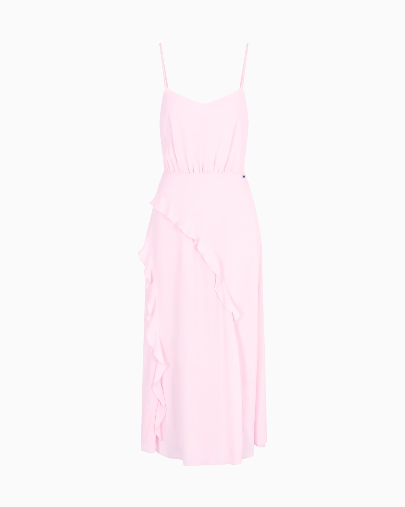 Long dress with slit in crepe Slide 0