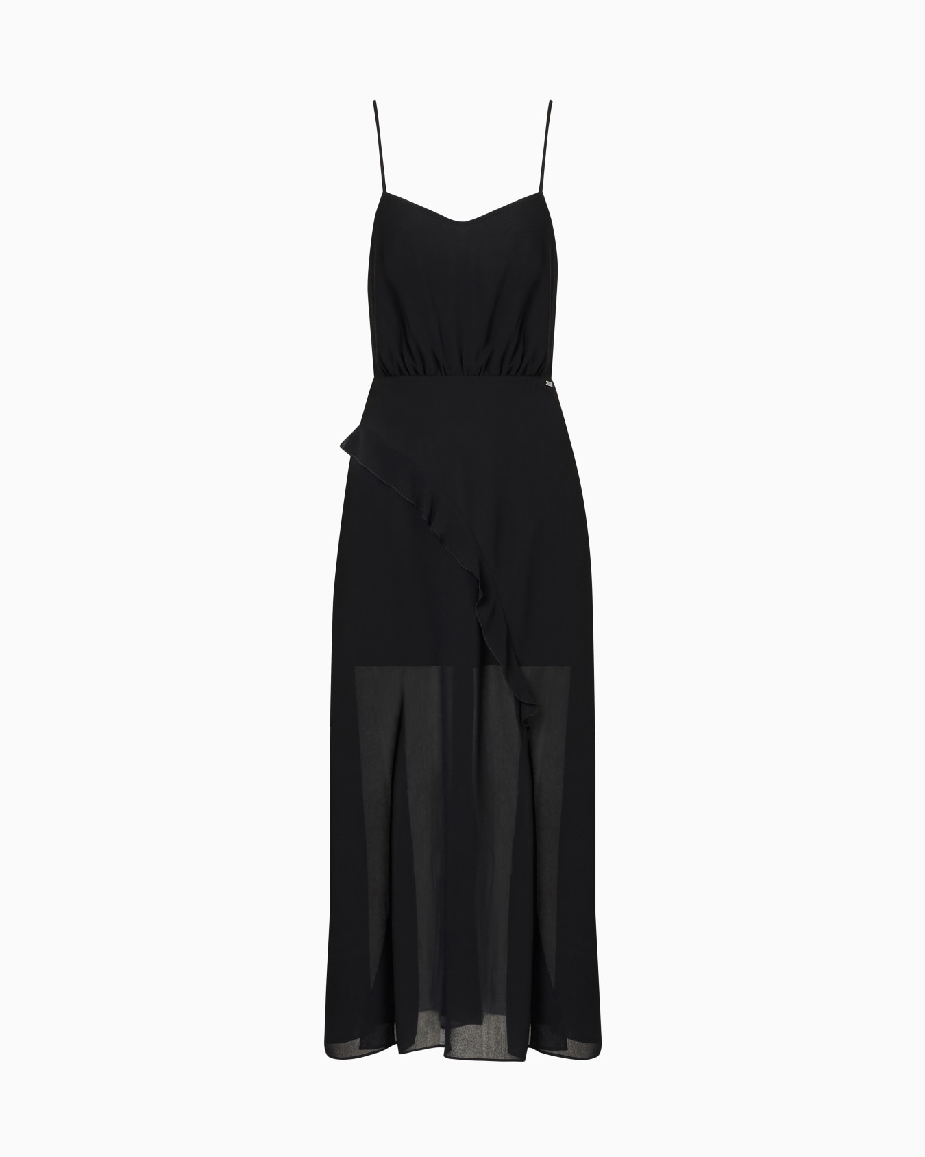 Long dress with slit in crepe Slide 0