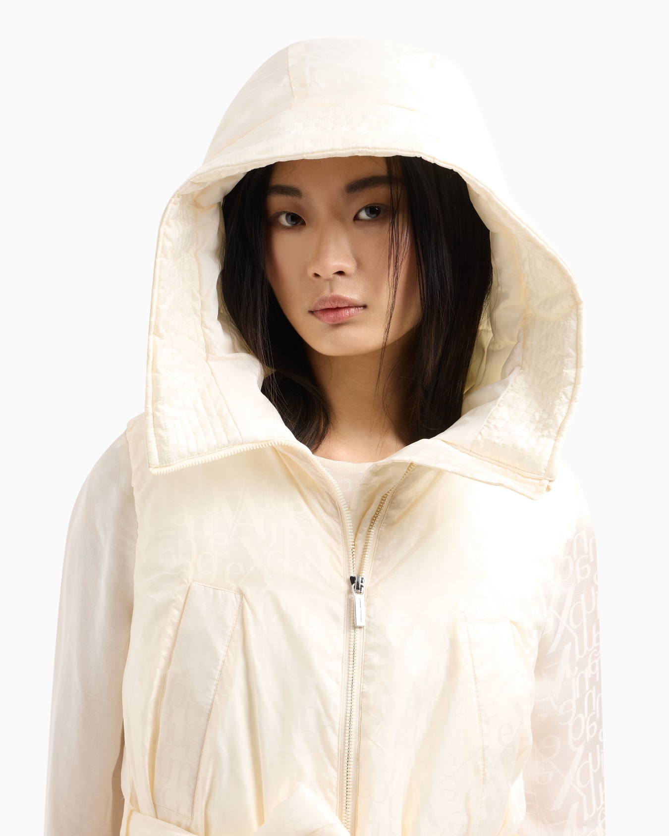 Long sleeveless jacket in jacquard nylon with logo Slide 4