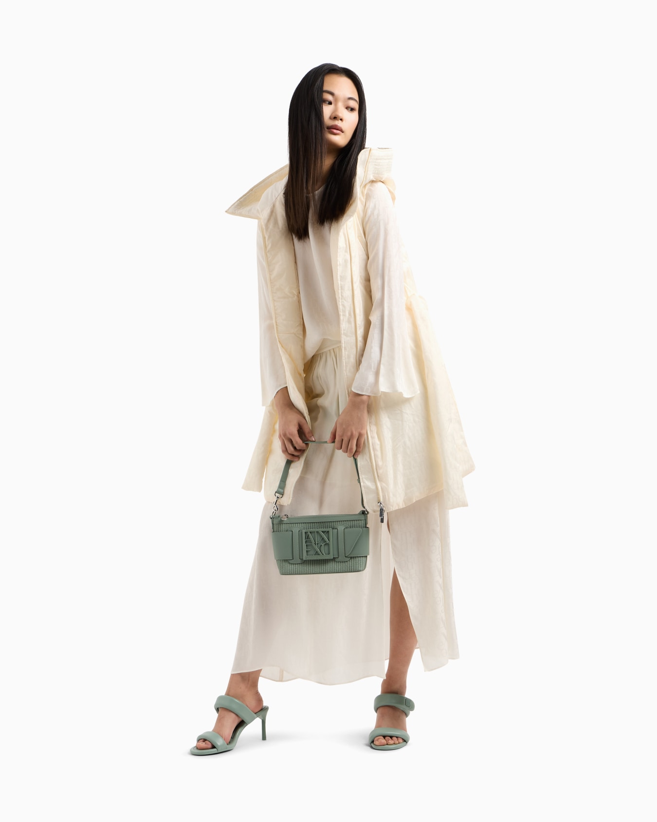 Long sleeveless jacket in jacquard nylon with logo Slide 1