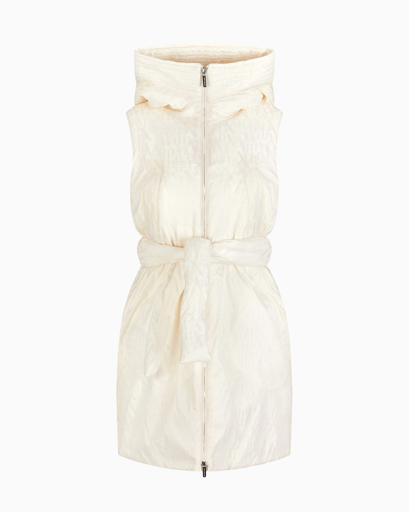 Long sleeveless jacket in jacquard nylon with logo Slide 0
