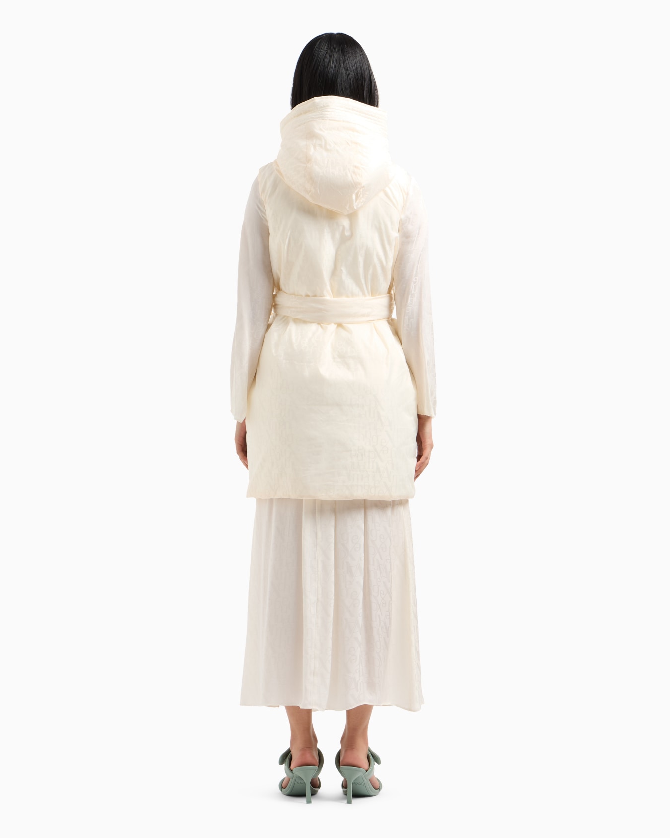Long sleeveless jacket in jacquard nylon with logo Slide 2