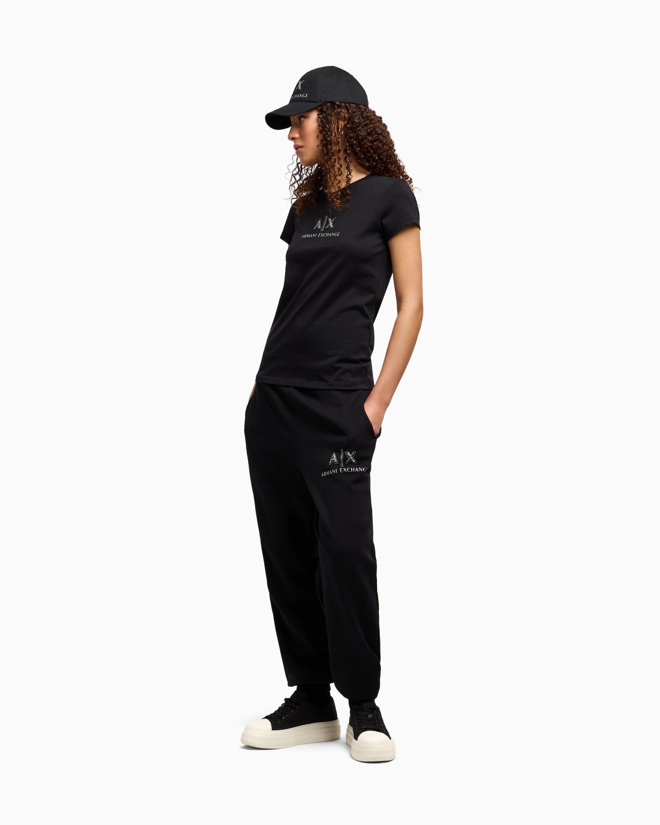 Slim fit T-shirt with logo and rhinestones Slide 1