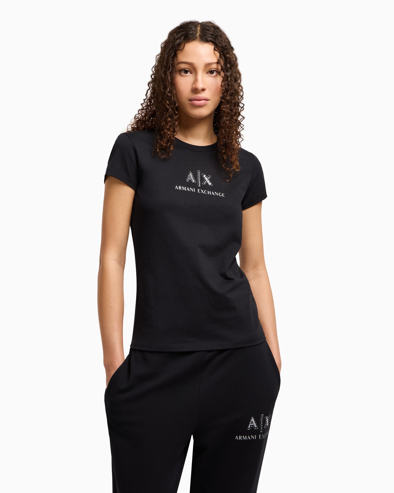 Slim fit T-shirt with logo and rhinestones Slide 3