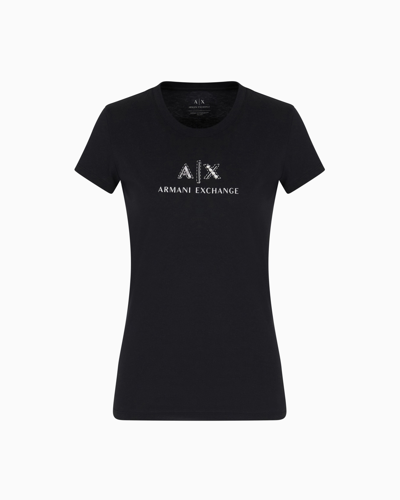 Slim fit T-shirt with logo and rhinestones Slide 0