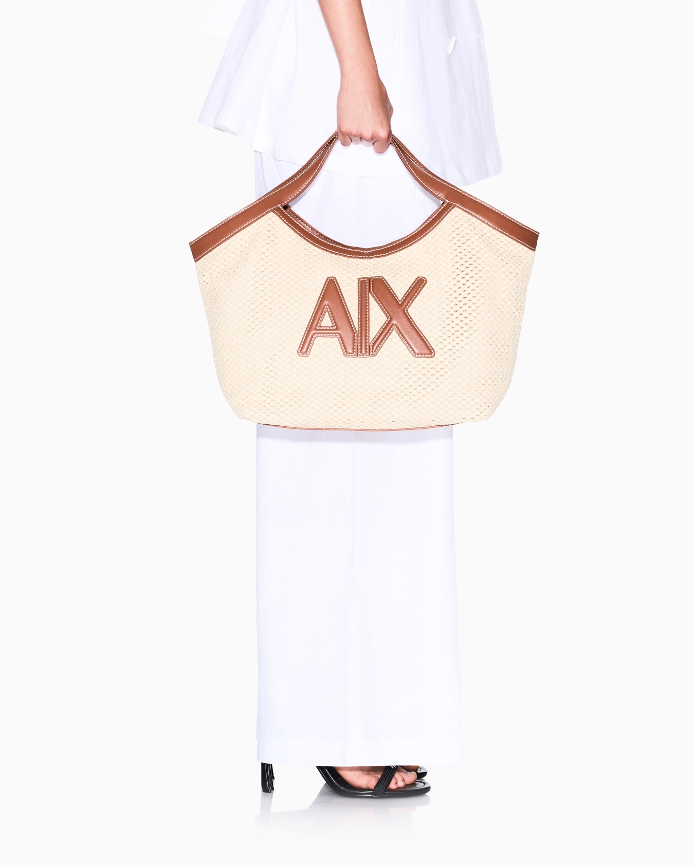 Woven fabric handbag with logo Slide 5