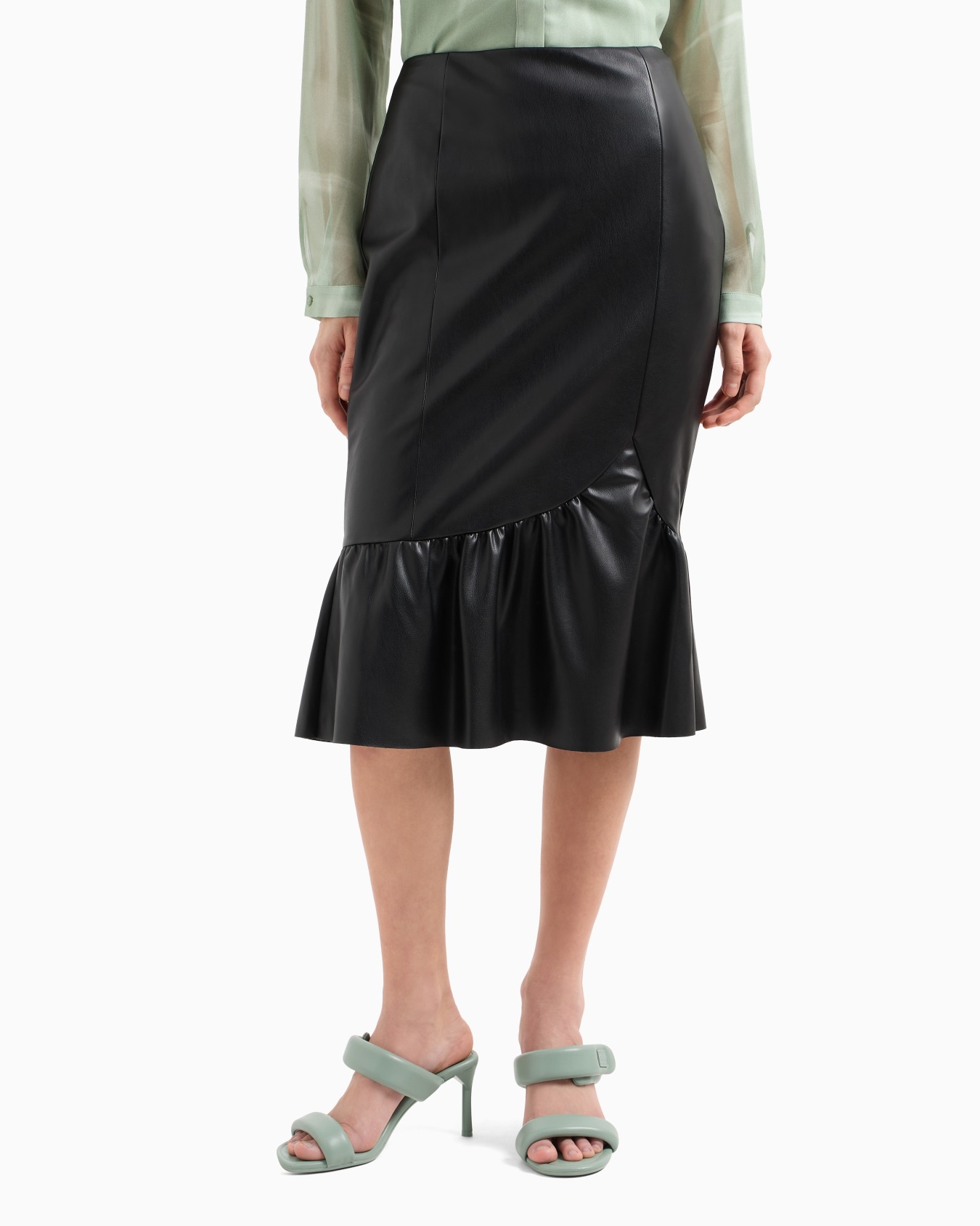 ASV Faux Leather Midi Skirt with Ruffle Slide 3
