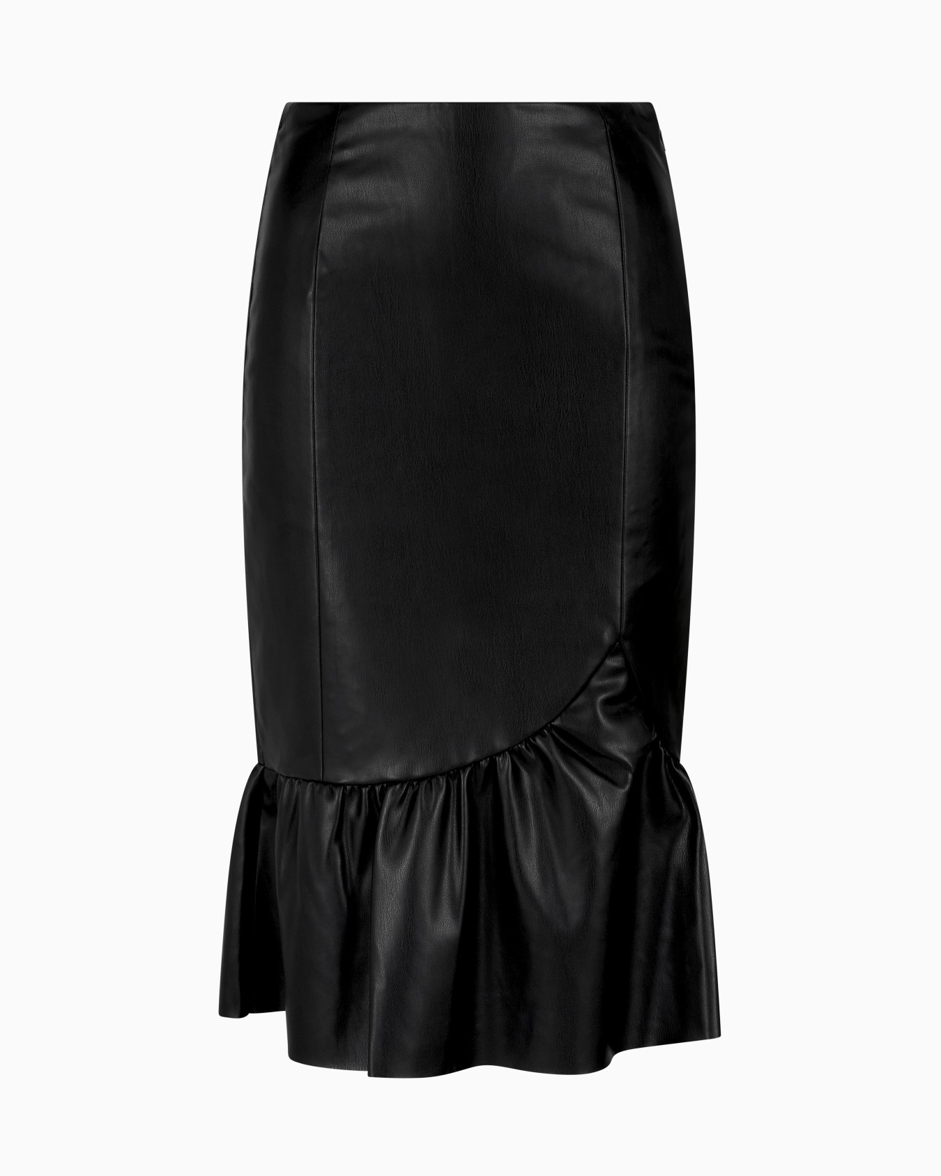 ASV Faux Leather Midi Skirt with Ruffle Slide 0