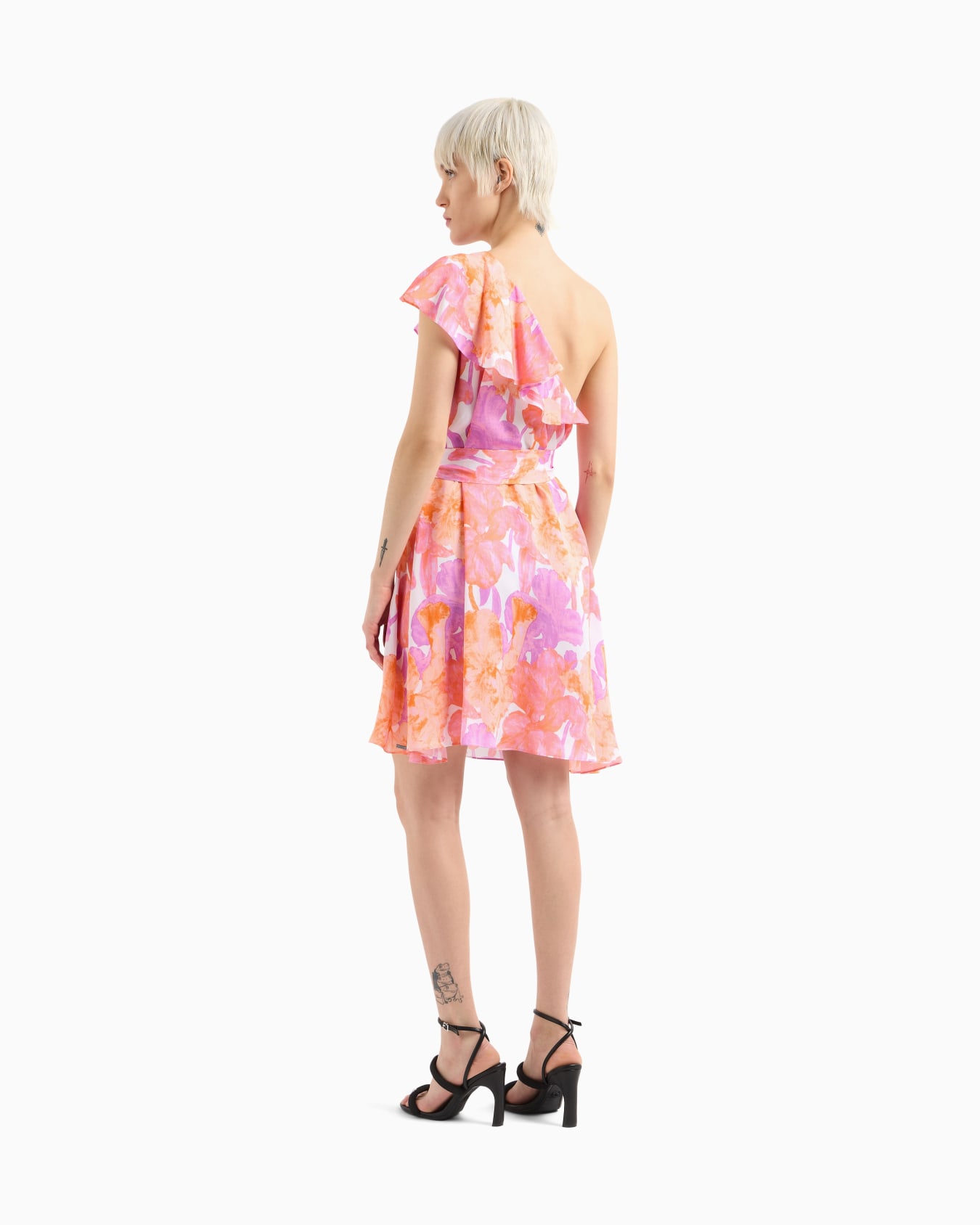 One-shoulder dress in floral fabric Slide 2