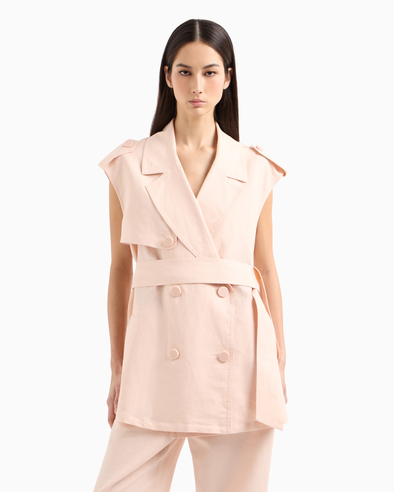 Double-breasted waistcoat with belt in linen blend Slide 3