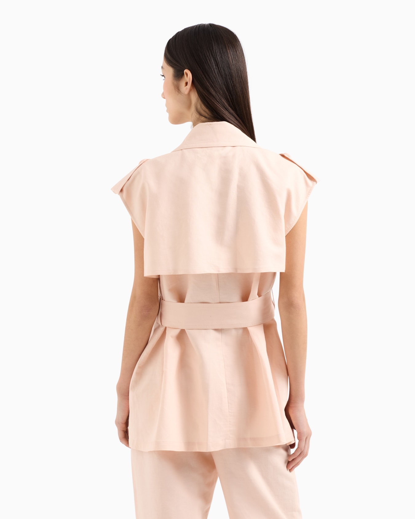 Double-breasted waistcoat with belt in linen blend Slide 2