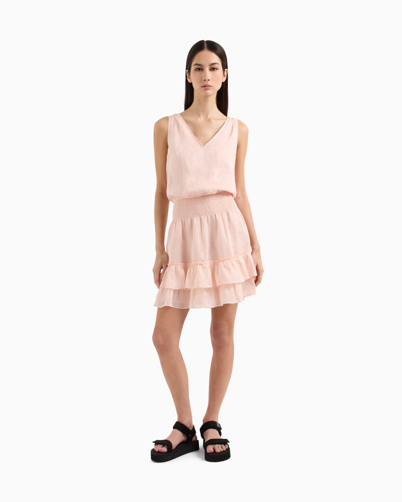 Short ramie ruffled dress Slide 3