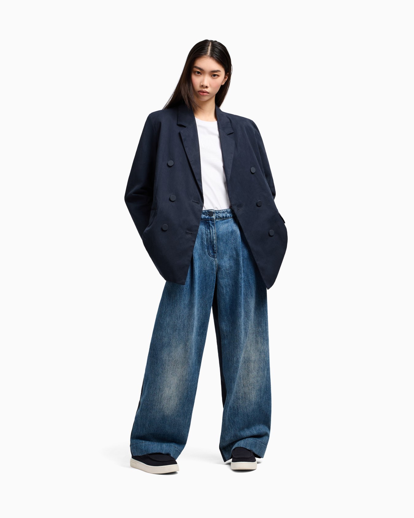 コットンツイル×デニム ワイドパンツ スライドする 1